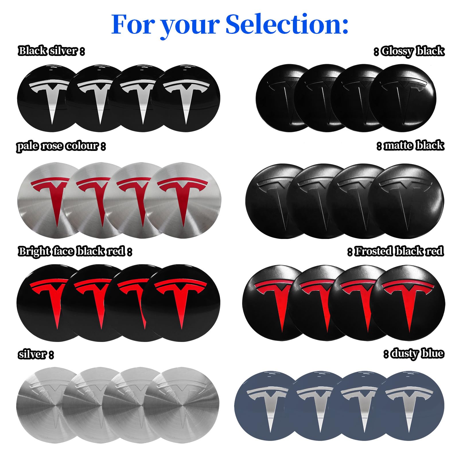 Knomix 4 Pack Aluminum Waterproof Wheel Cover Center Emblem Sticker for Tesla Model 3 Model Y 56mm Hubcaps Wheel Rim Cover (Matt