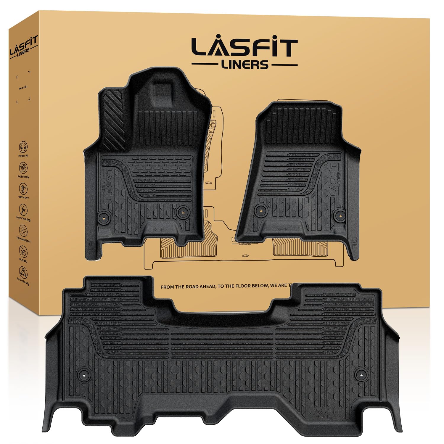 Lasfit Floor Mats For Ram 1500 Quad Cab 2025 Bucket Seat, All Weather Tpe Custom Fit Car Mats Floor Liners 1St & 2Nd Row, Black