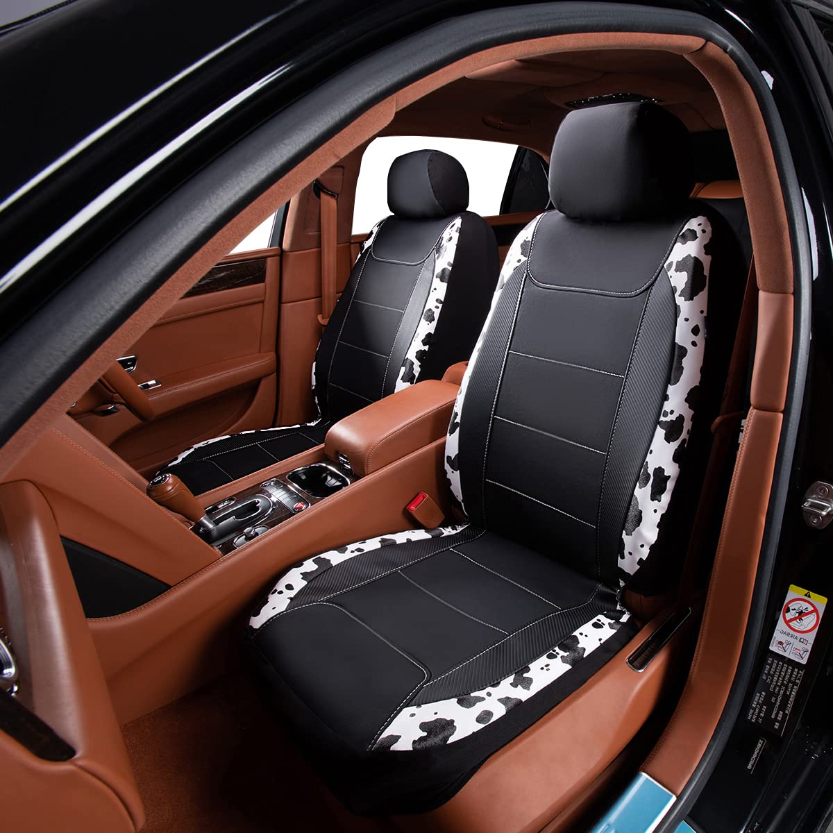 Flying Banner Waterproof Faux Leather Car Seat Covers, Full Set - 8PCS, Cow Black, Model FB-067