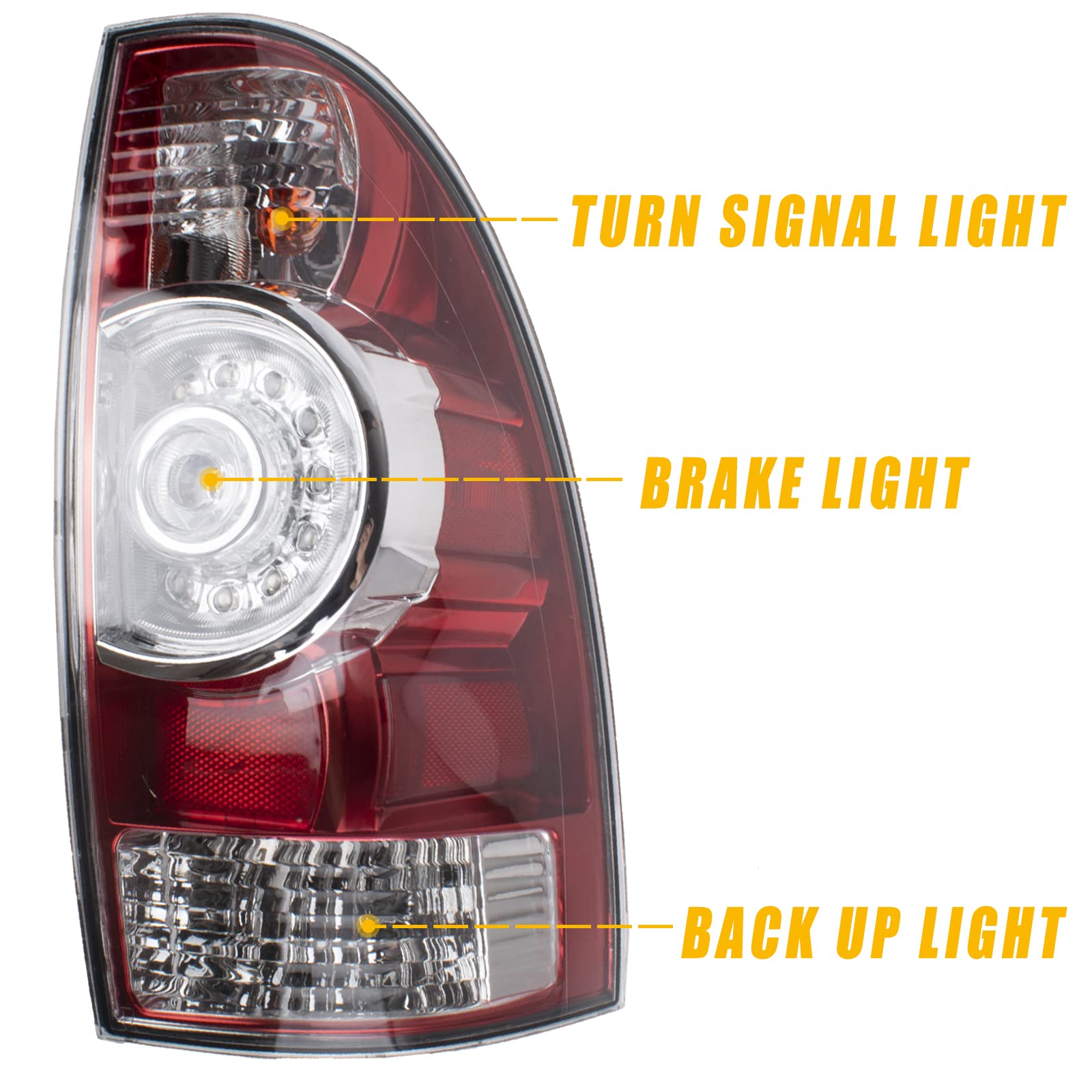 Left Driver Side Tail Light Compatible With 2005-2015 Toyota Tacoma Pickup Tail Light Led Lens Bulb And Harness Included (Left D