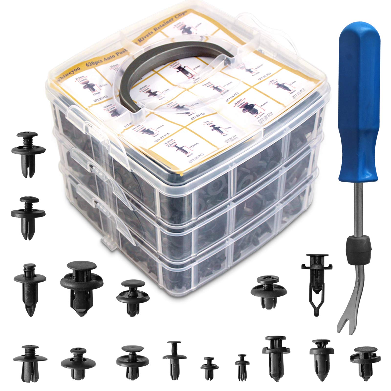 Shineyoo Car Retainer Clips 620Pcs Plastic Fasteners Kit Fender Rivet Clips 16 Most Popular Sizes Auto Push Pin Rivets Kit With