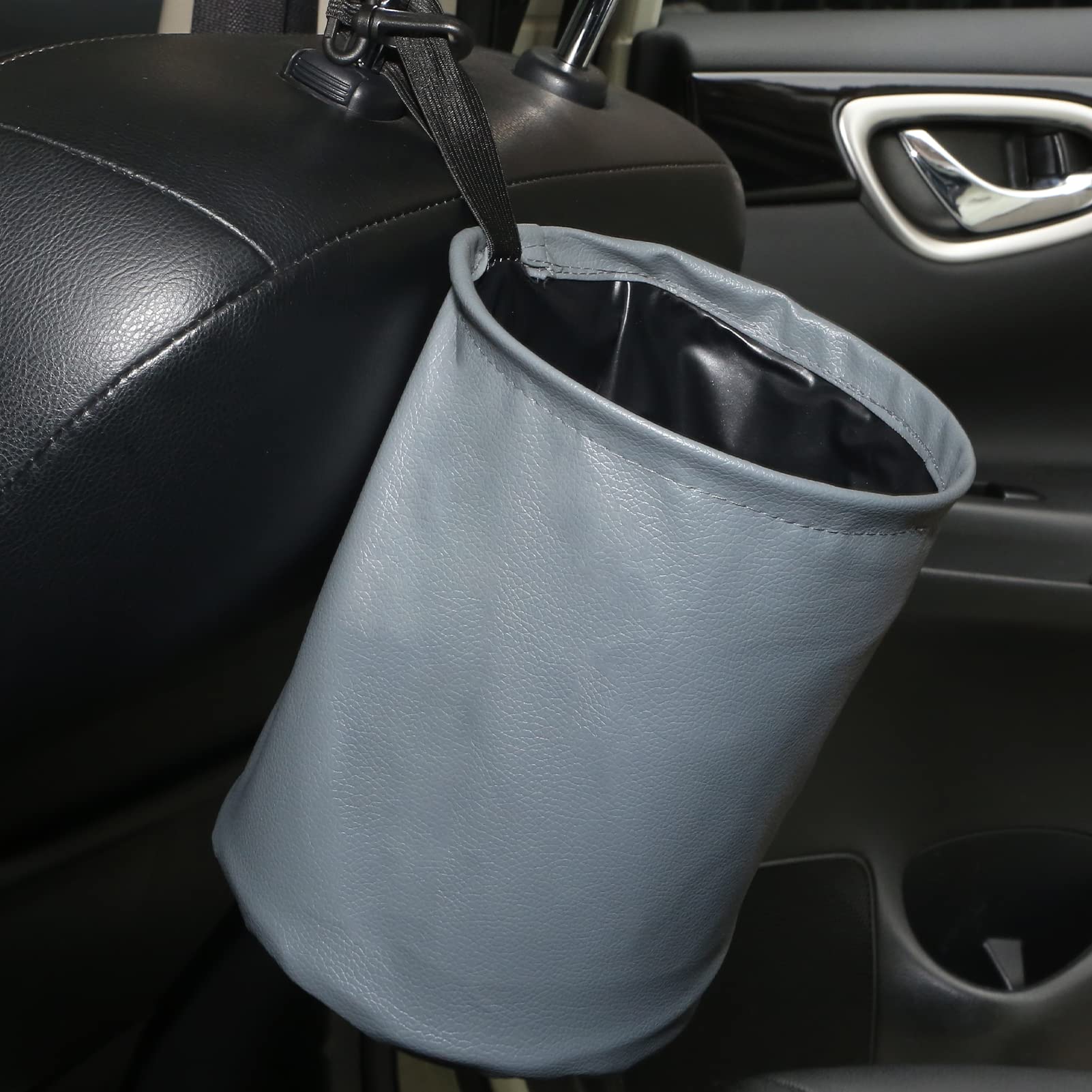 Car Garbage Can, [New Version] Hogrzinne Small Leak Proof Car Trash Can, [Collapsible] Mini Car Trash Bin, PU Leather Double Wat