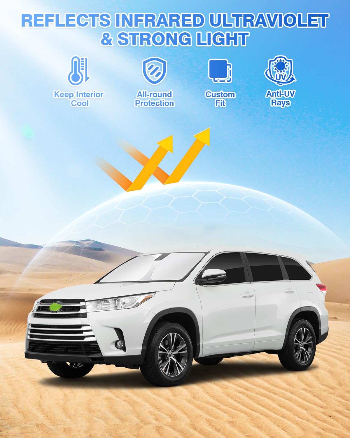 Canvcle Sunshades for Toyota Highlander 2014-2019, Black Polyester Windshield & Window Shade Cover, 8PCS Privacy Protection