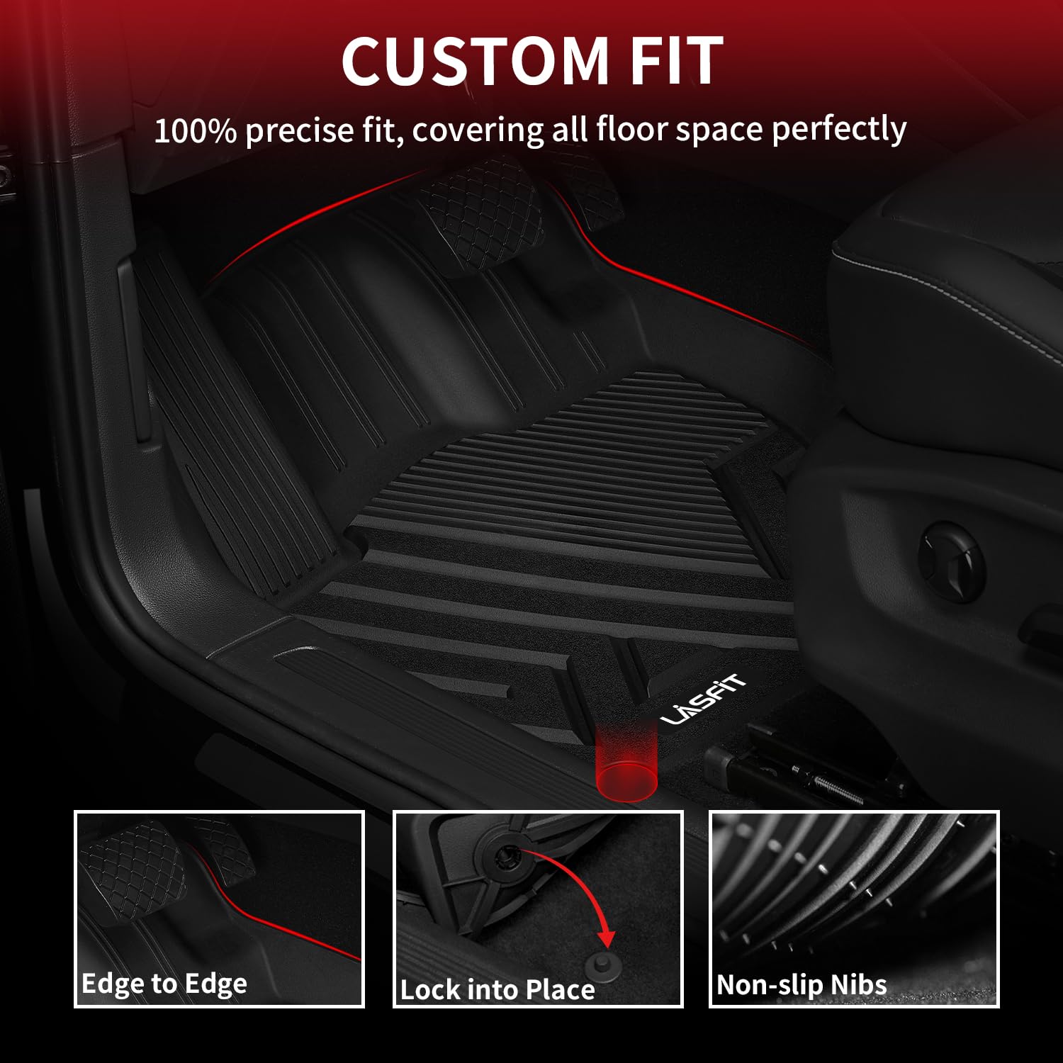 Lasfit Floor Mats Fit For Volkswagen Tiguan 2024 2023 2022 2021 2020 2019 2018 (Only For 5 Seater) All Weather Tpe Custom Fit Fl