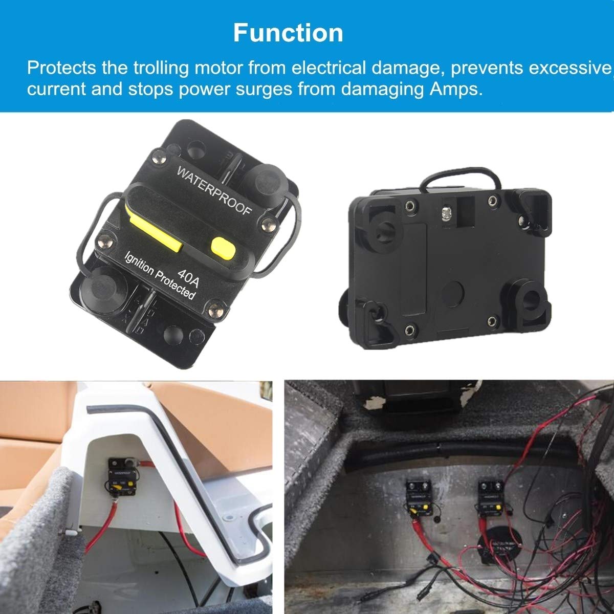 Wohhom 40 Amp Circuit Breaker Dc 12V -48V Waterproof 30A-300A Manual Reset Fuse Inverter For Trolling Motor Auto Car Rv Marine B