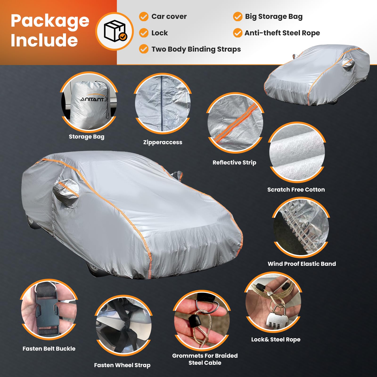 Anitant Waterproof Car Cover Light Hail Protector Car Cover Outdoor Car Cover For Automobiles All Weather Waterproof,Car Sun Cov