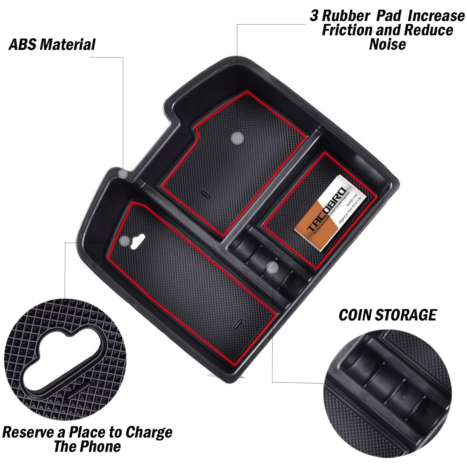 Tacorbo Center Console Organizer Tray For 07-2014 Gmc Sierra 2500 3500 Yukon Xl Silverado 2500 3500 Suburban 1500 Tahoe / 07-13 Gmc Sierra 1500 Chevy Silverado Suburban 2500 Avalanche Accessory - Red