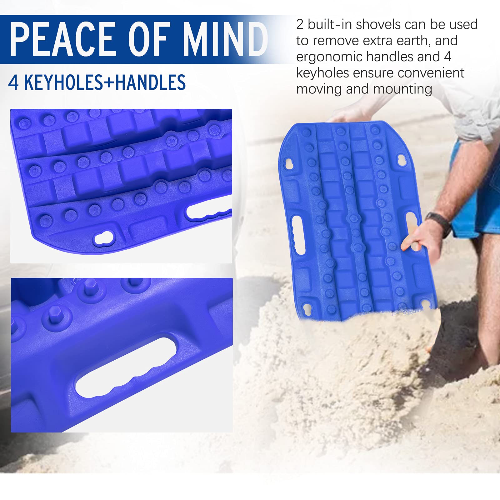 Bunker Indust Off-Road Traction Boards, 2 Pcs Recovery Tracks Traction Mat For 4X4 Jeep Mud, Sand, Snow Traction Ladder-Blue Tire Traction Tool