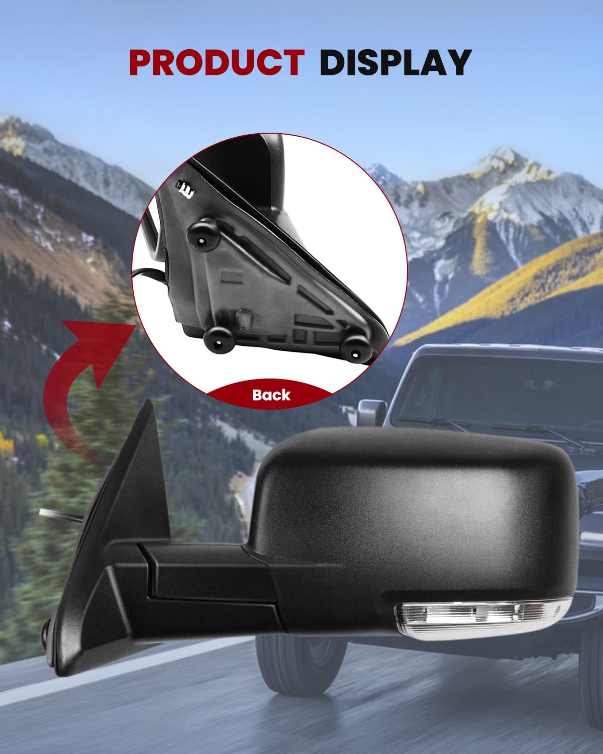 Cciyu Black Power Left And Right Side View Mirror Manual Folding Heated Turn Signal Fits For 2009-2010 For Dodge For Ram 1500 2011-2013 For Dodge For Ram 1500 2011-2015 For Dodge For Ram 2500 3500