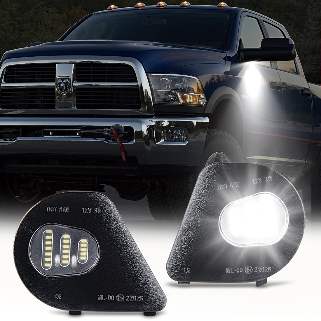 Gempro 2Pcs Led Side Mirror Puddle Light Lamps Assembly For 2010-2019 Dodge Ram 1500 2500 3500 4500 5500 Towing Mirror Lights, 6