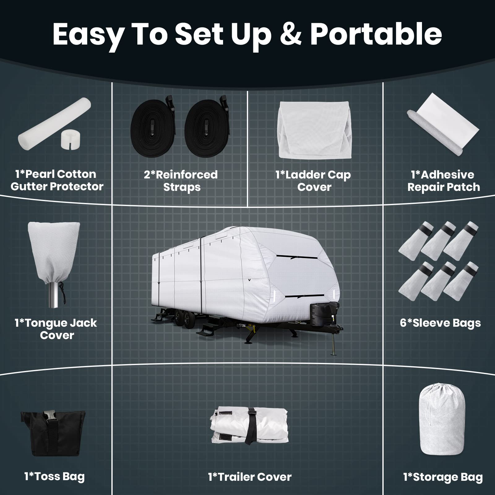 Leader Accessories Upgrade 210D 24'-27' L Travel Trailer Rv Cover With Adhesive Repair Patch, Ripstop Diamond Camper Cover