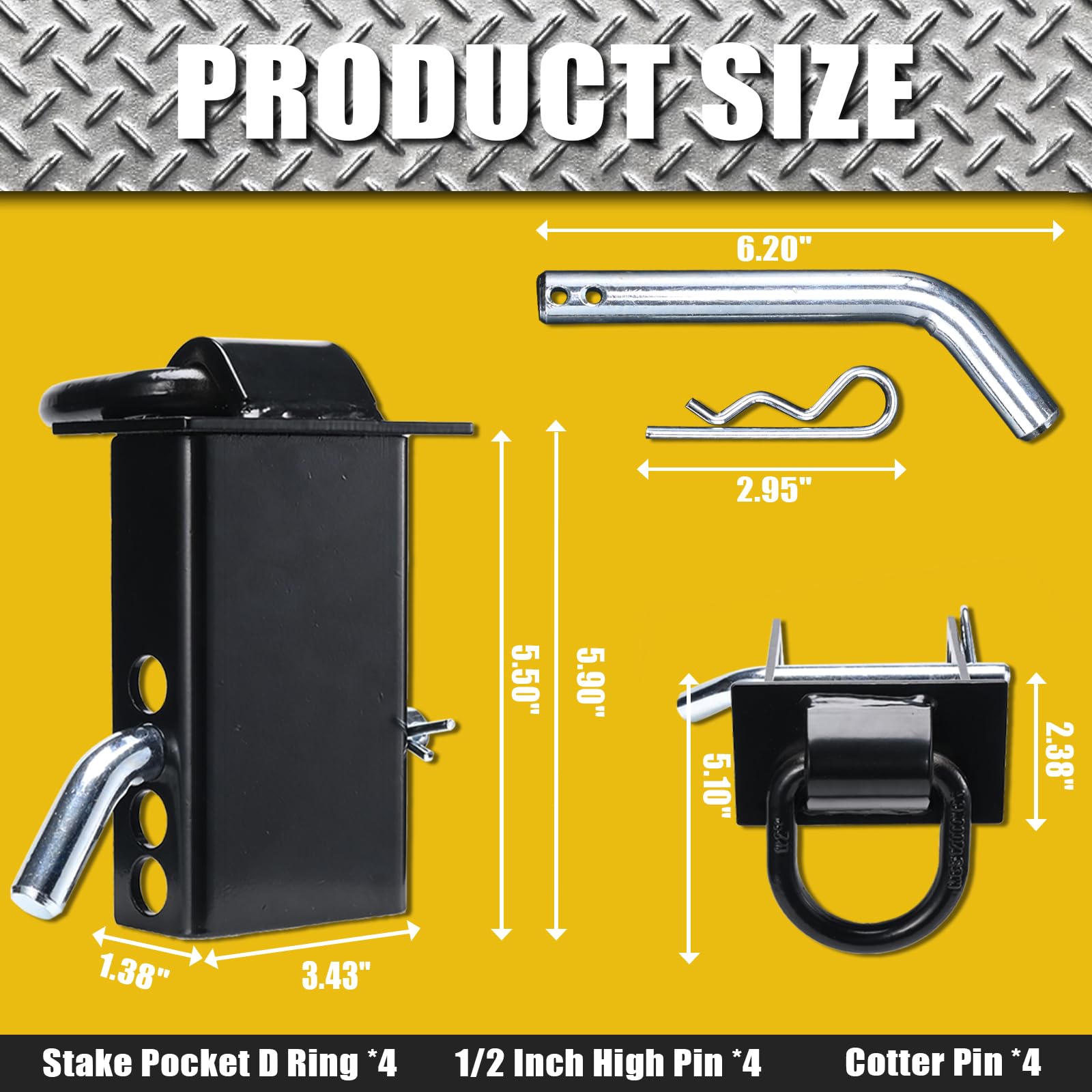 AYMMIC Stake Pocket D-Ring, Heavy Duty Adjustable Trailer Stake Pocket D Ring with 1/2'' Hitch Pin, 4 Holes for Adjustment, Capa
