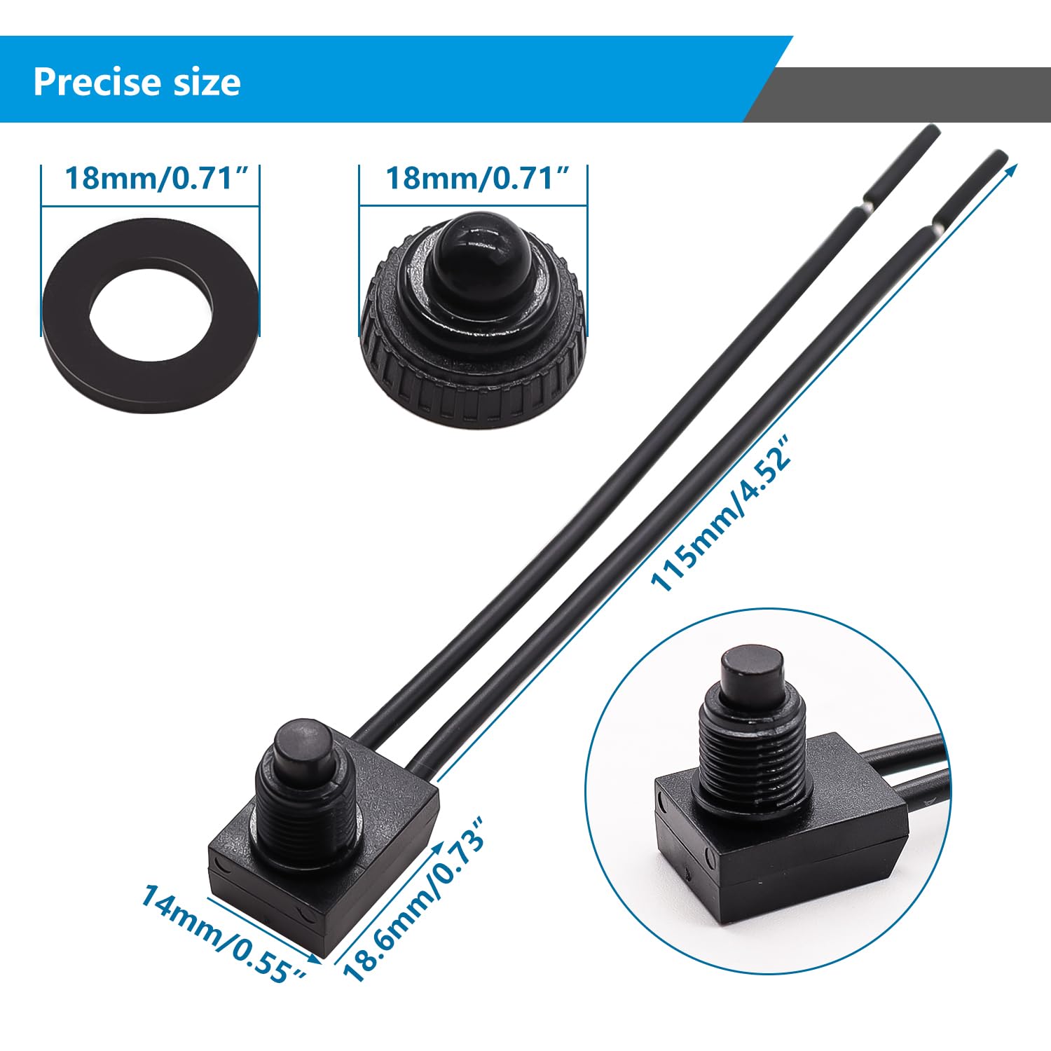 Mxuteuk 5Pcs 12V Rv Waterproof Push Button Switch Black On/Off Spst Switch With 4.52Inch Lines For Rv/Motorcycle/Car Mxu-Kp-107