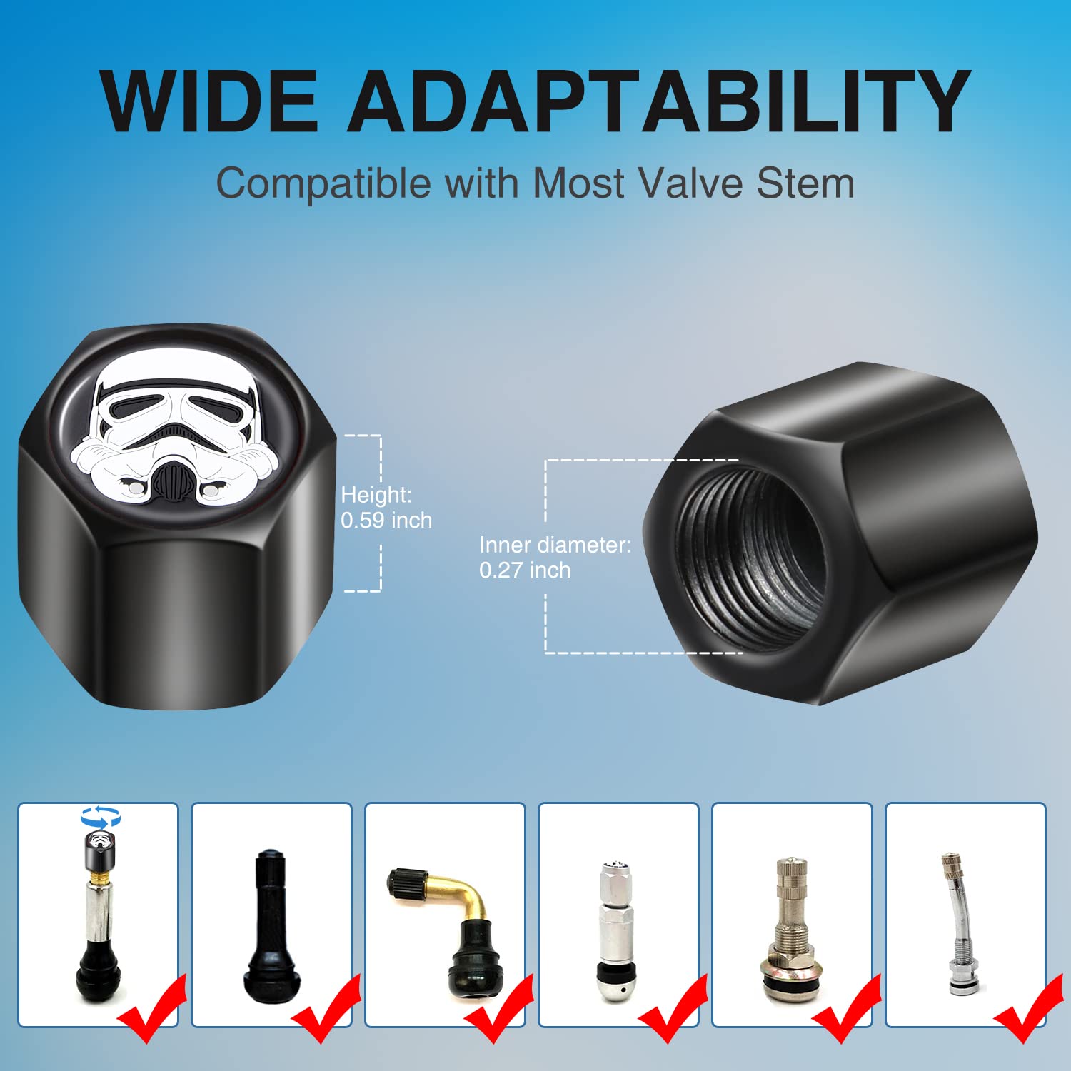 Akkya Tire Valve Stem Caps Cover For Car Bike Bicycle Motorcycles Tractors Mountain Bikes Trucks Cool Character Black Metal Chro