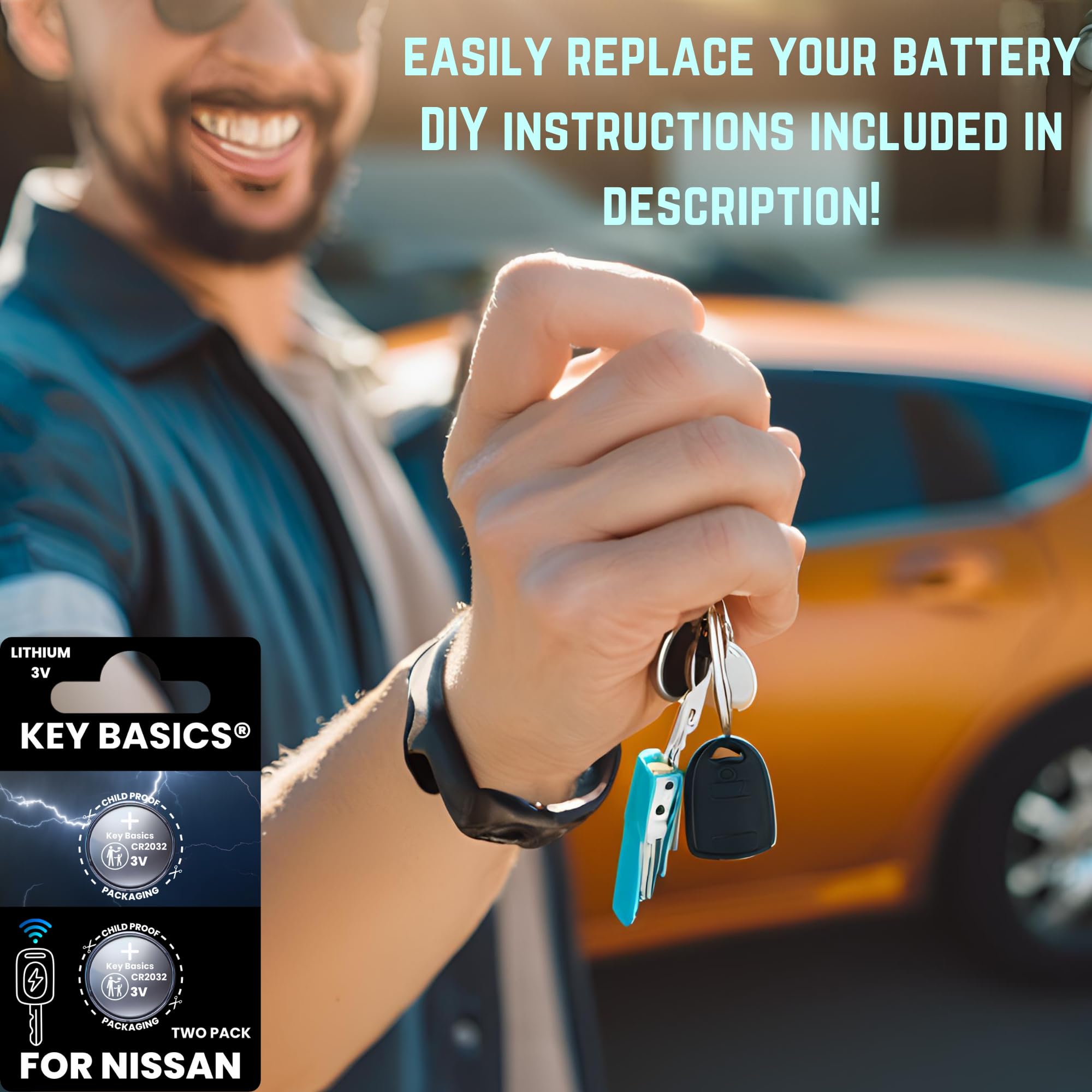 Key Basics Key Fob Replacement Batteries for Nissan Smart Remote - Pack of 2, Compatible with Rogue, Altima, Sentra, Frontier, and More