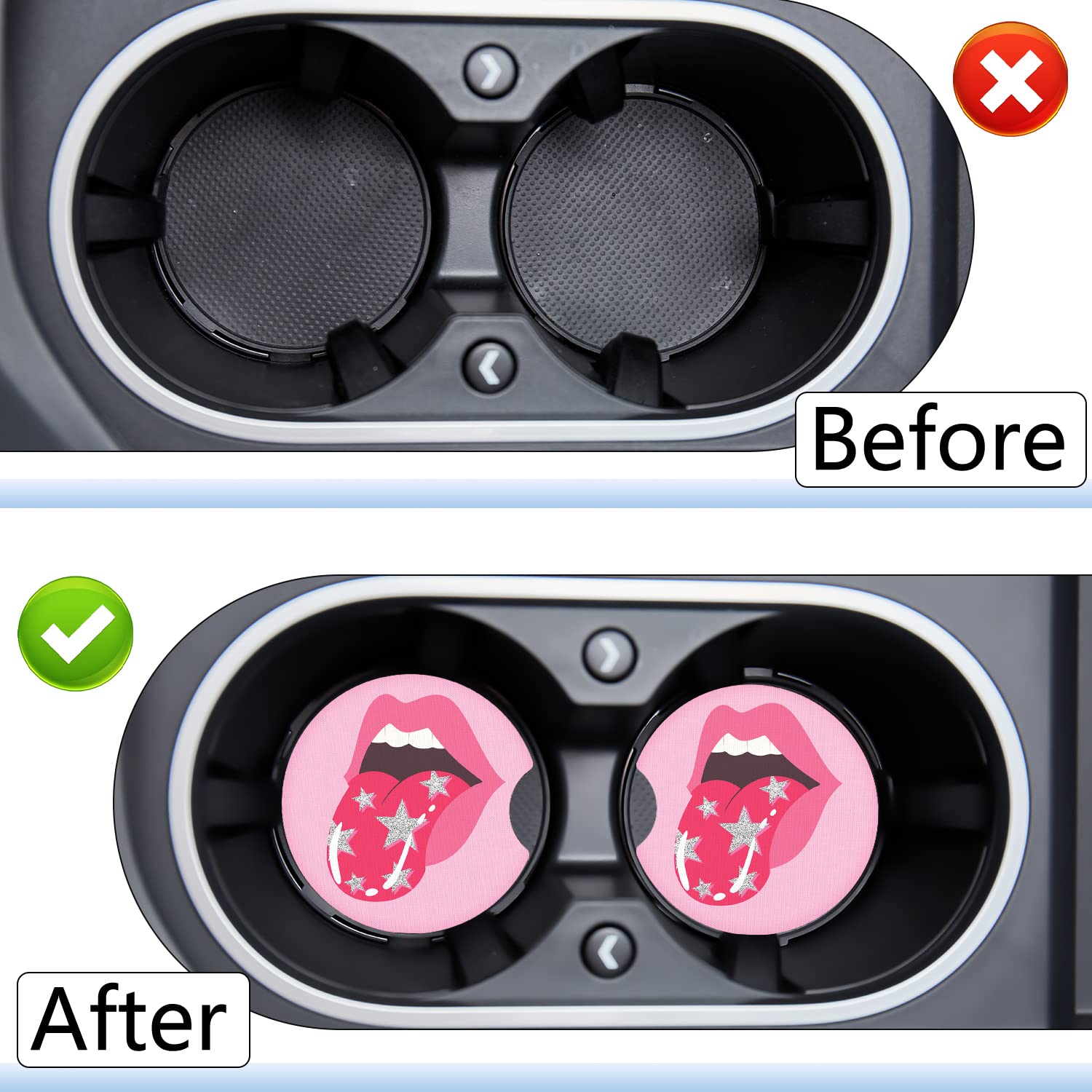 Jupswan Car Cupholder Coaster Absorbent 2 Pack Funny Tongue Rubber New Automotive Cup Holder Decal Decor Accessories For Women M