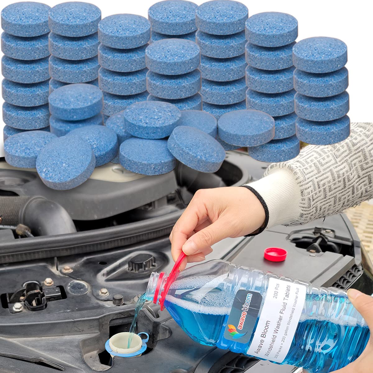 Awave Bloom 200 Pcs Windshield Washer Fluid Tablets,Wiper Fluid Concentrate,1 Pack Makes 200 Gallons.Window Glass Cleaner, Remov