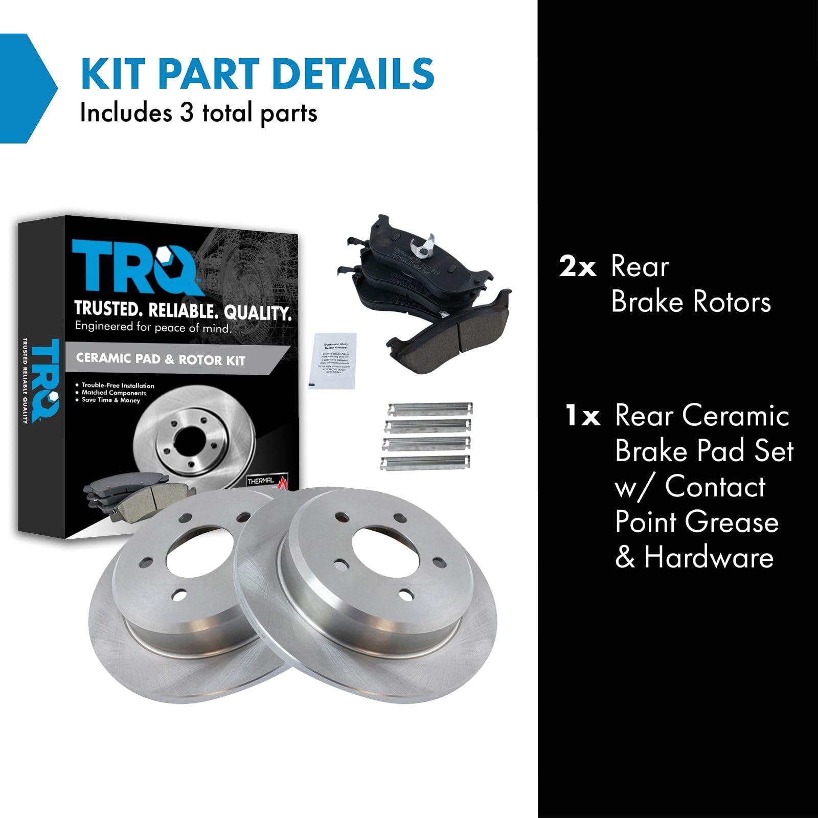 TRQ Rear Brake Pad & Rotor Kit Brake Pads Brake Rotor Ceramic Compatible with 1996-2002 Ford Crown Victoria Lincoln Town Car Mer