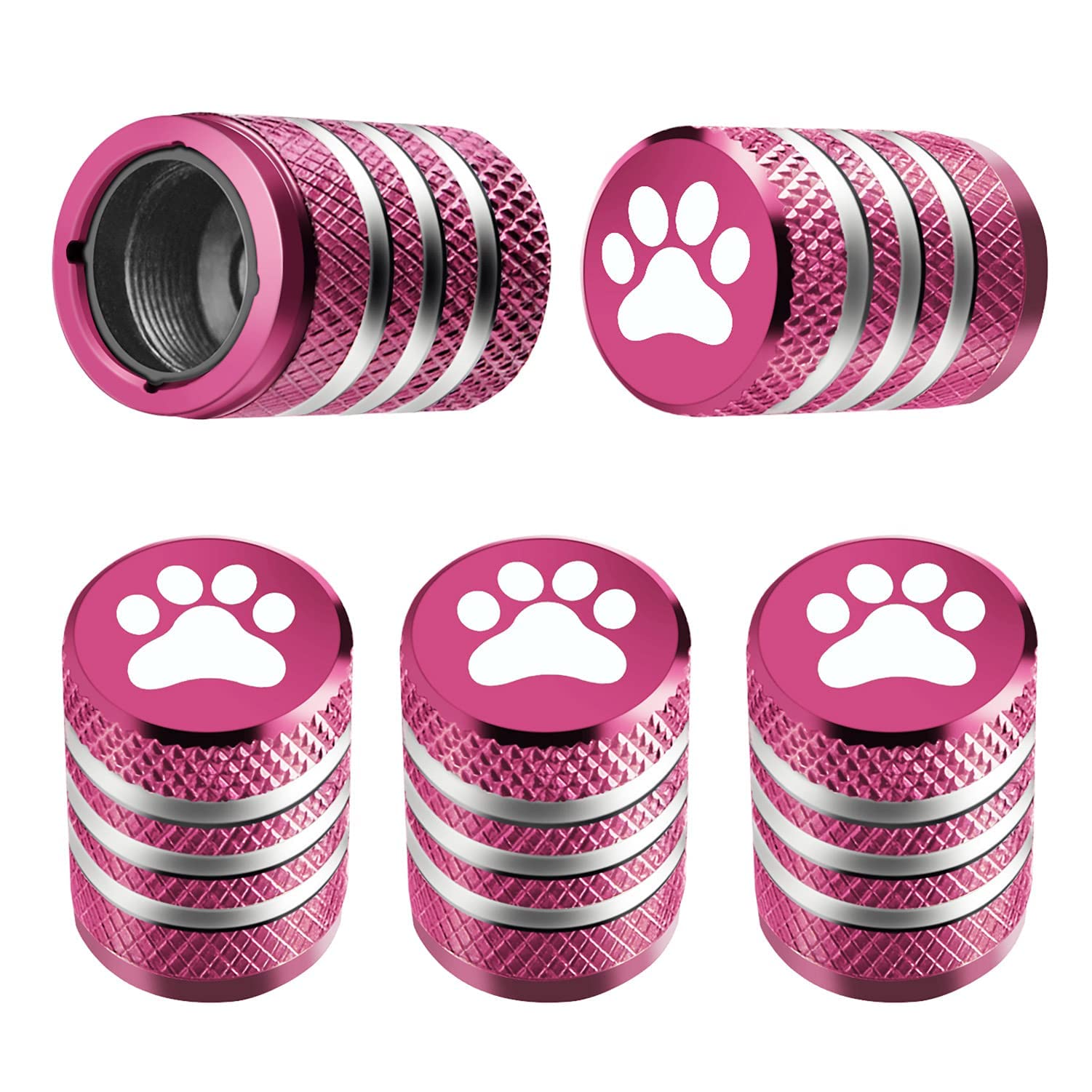 Tire Valve Stem Cap Cover - (5 Pack) Tire Air Cap Metal With Plastic Liner Corrosion Resistant Leak-Proof American Flag For Car Truck Motorcycle Bike Pink