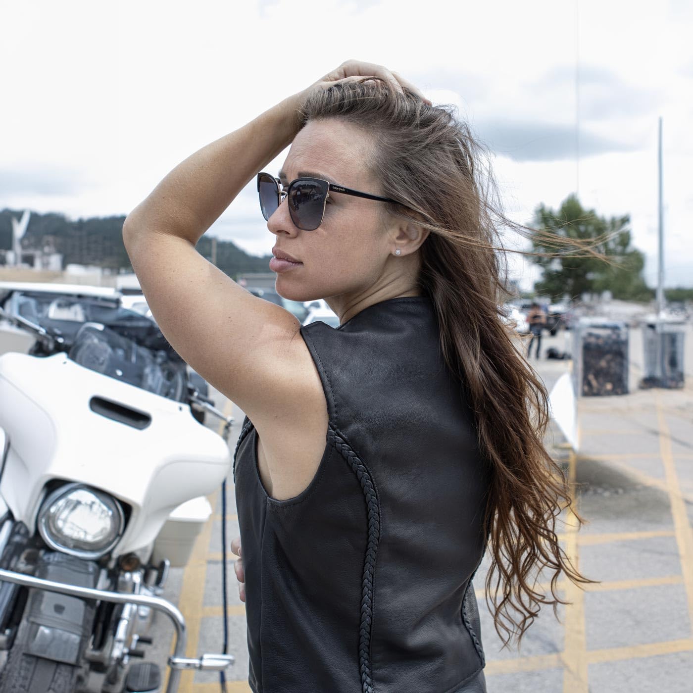 Milwaukee Leather MLL4550 Women's Black Premium Leather Classic Braided Deep V-Neck Motorcycle Rider Vest W/Front Zip - 5X-Large