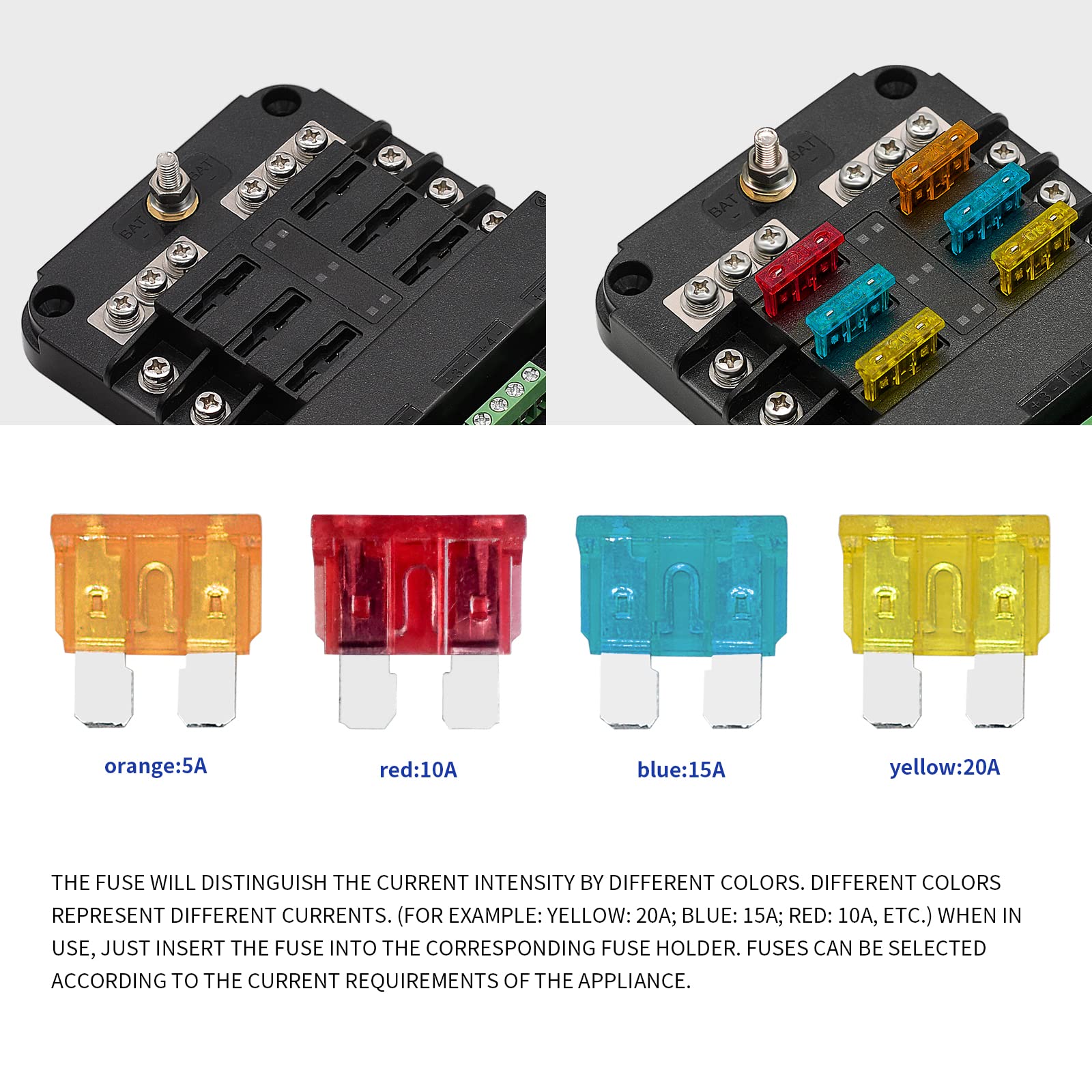 Bluefire 12V Fuse Block, Upgraded 6 Circuit Fuse Box With Acc Interface,Fuse Holder With Led Light Indication & Protection Cover