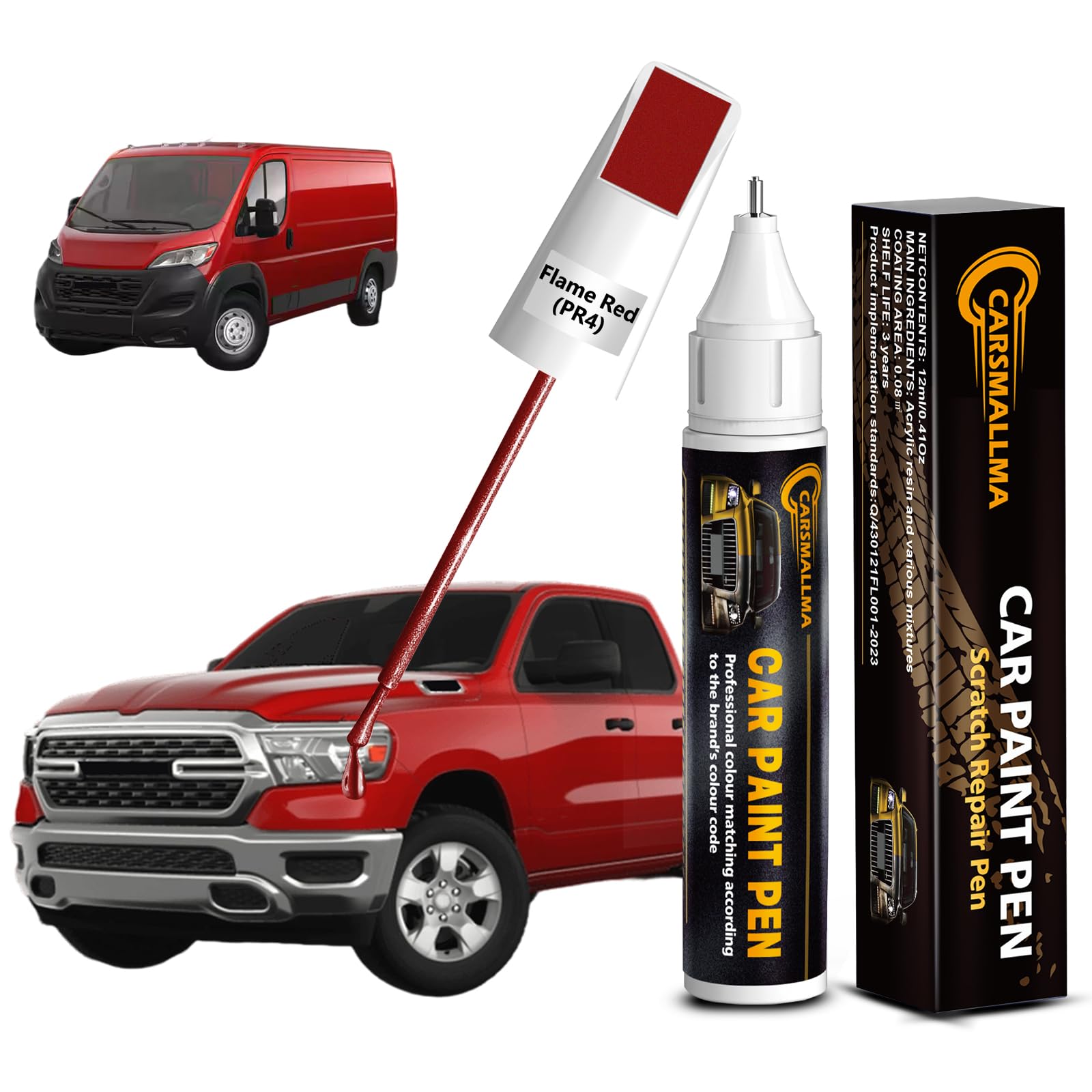 carsmallma Flame Red(PR4) Car Touch Up Paint for Ram, Color Accurate Car Paint Scratch Repair Pen Kit Quick & Easy Fix Vehicle C