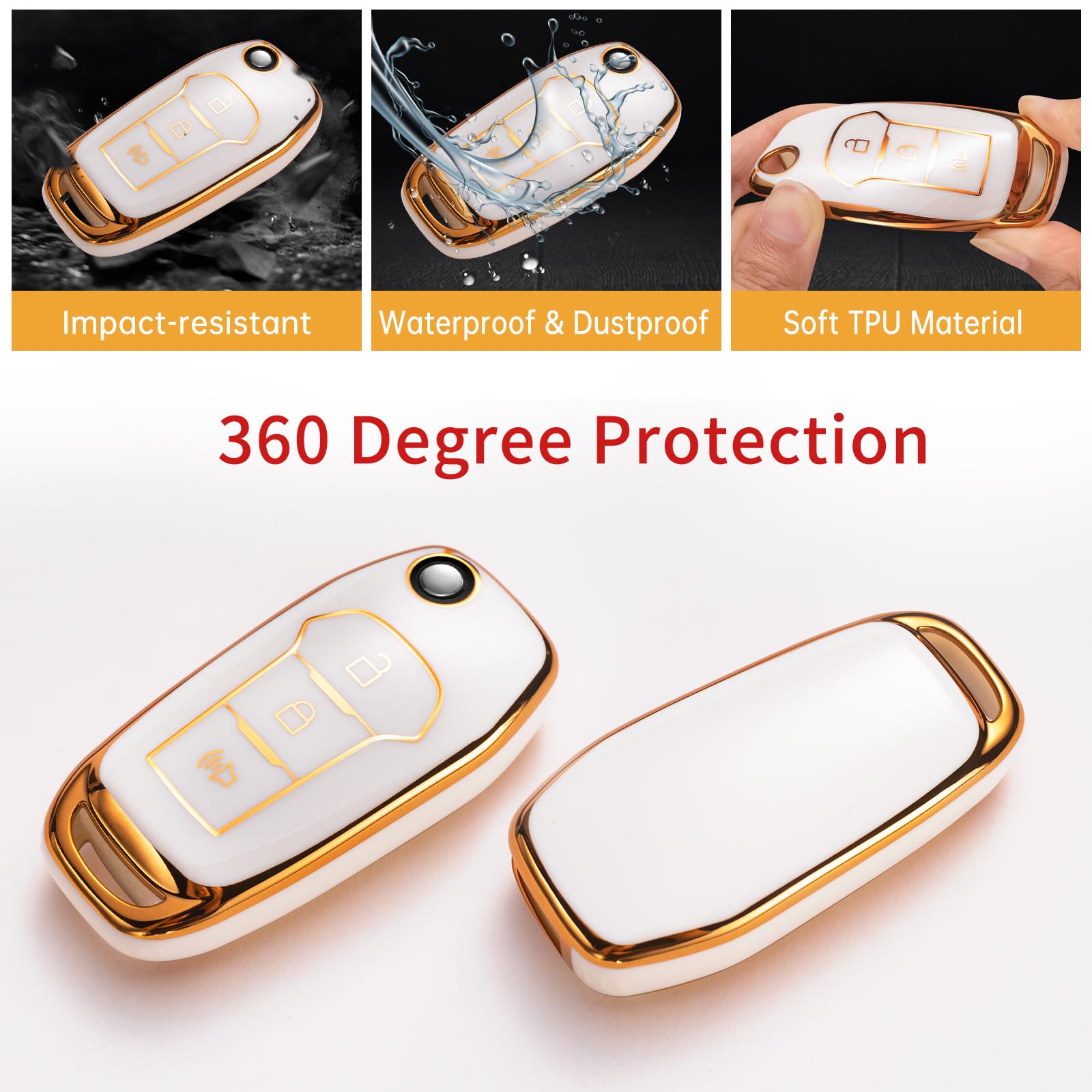 Gematay For Ford Key Fob Cover, Key Case Shell Compatible With 2018 2019 Ford F150 F250,Focus 3 Escort Kuga Everest Fiesta Musta
