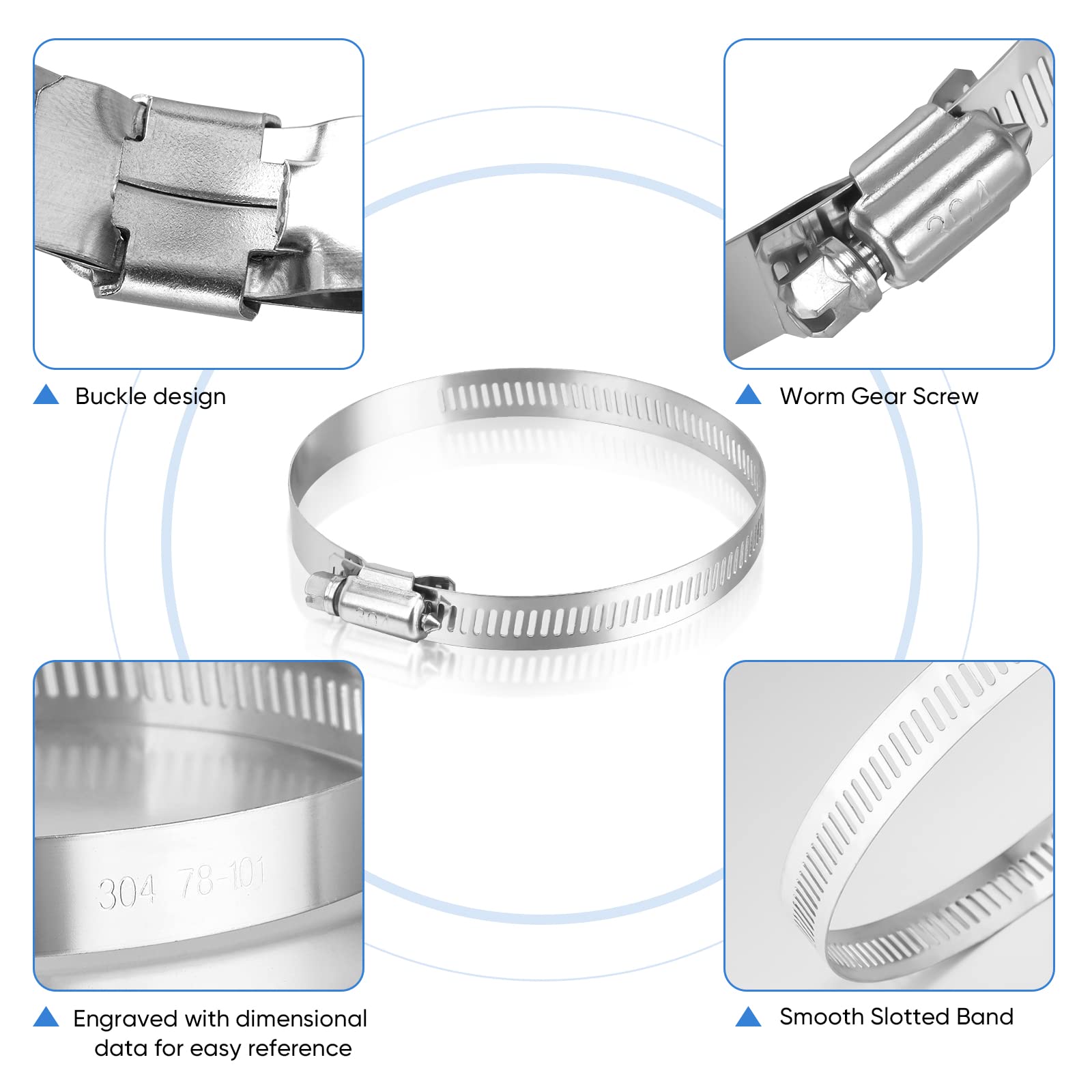 Ticonn 12Pcs Hose Clamp Set - 2 ' '-3 ' ' 304 Stainless Steel Worm Gear Hose Clamps For Pipe, Intercooler, Plumbing, Tube And Fu