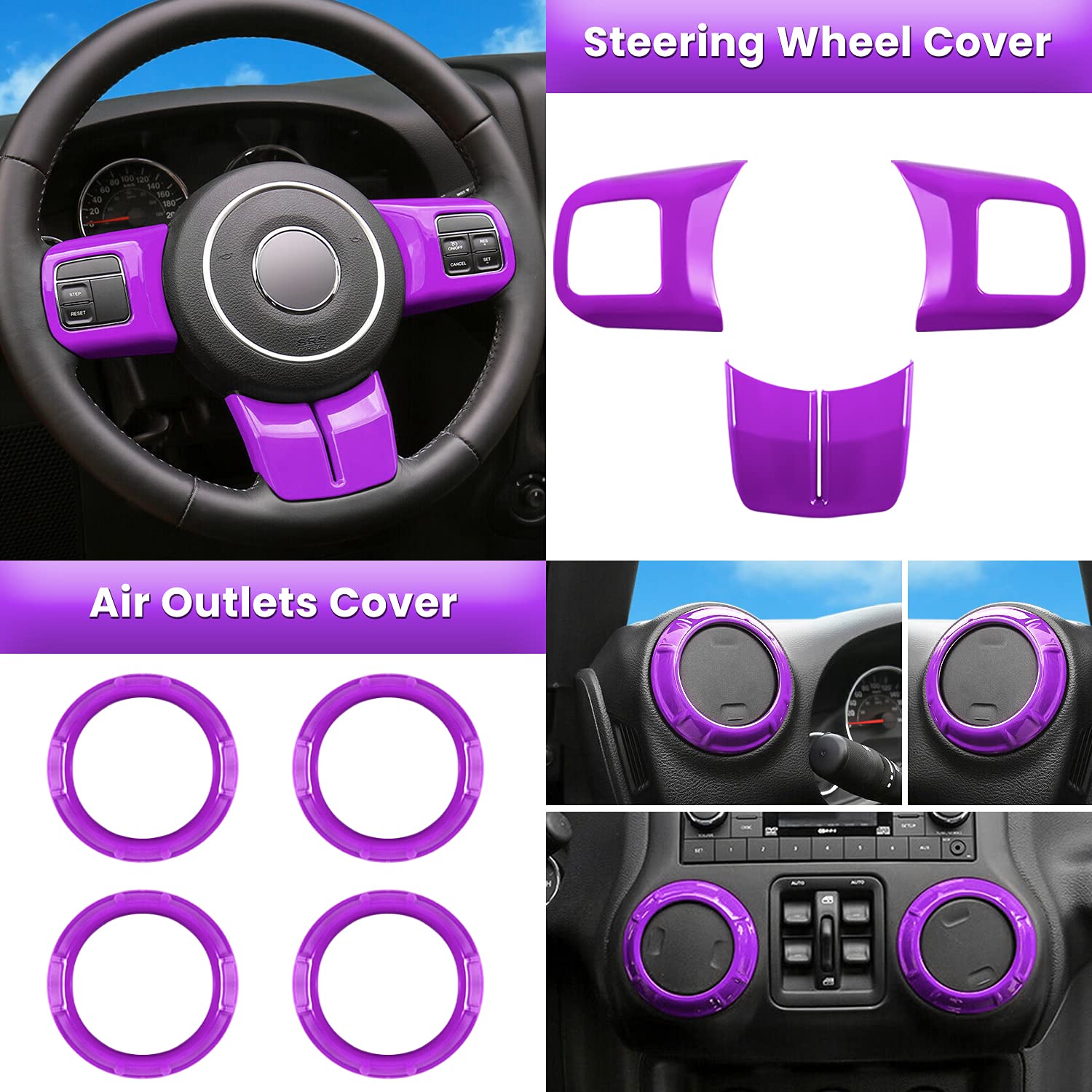 E-Cowlboy 18 Pcs Full Set Interior Decoration Trim Kit Steering Wheel Center Console Door Handle Air Conditioning Vent Cup Holde