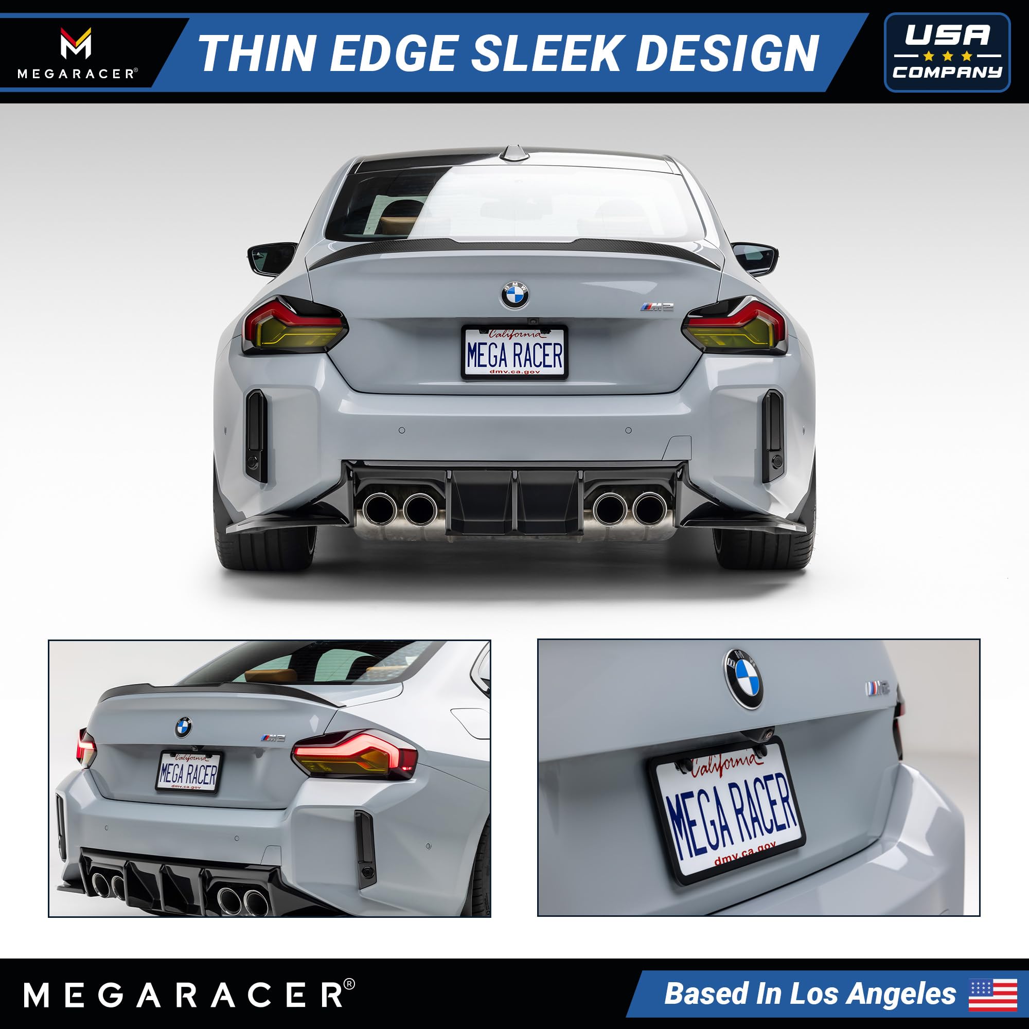 Slimline Matte Black License Plate Frames Metal | 2 Pack | Screws Fits Bmw Tesla Mercedes Porsche Audi Lexus | Slim Thin Cool Li