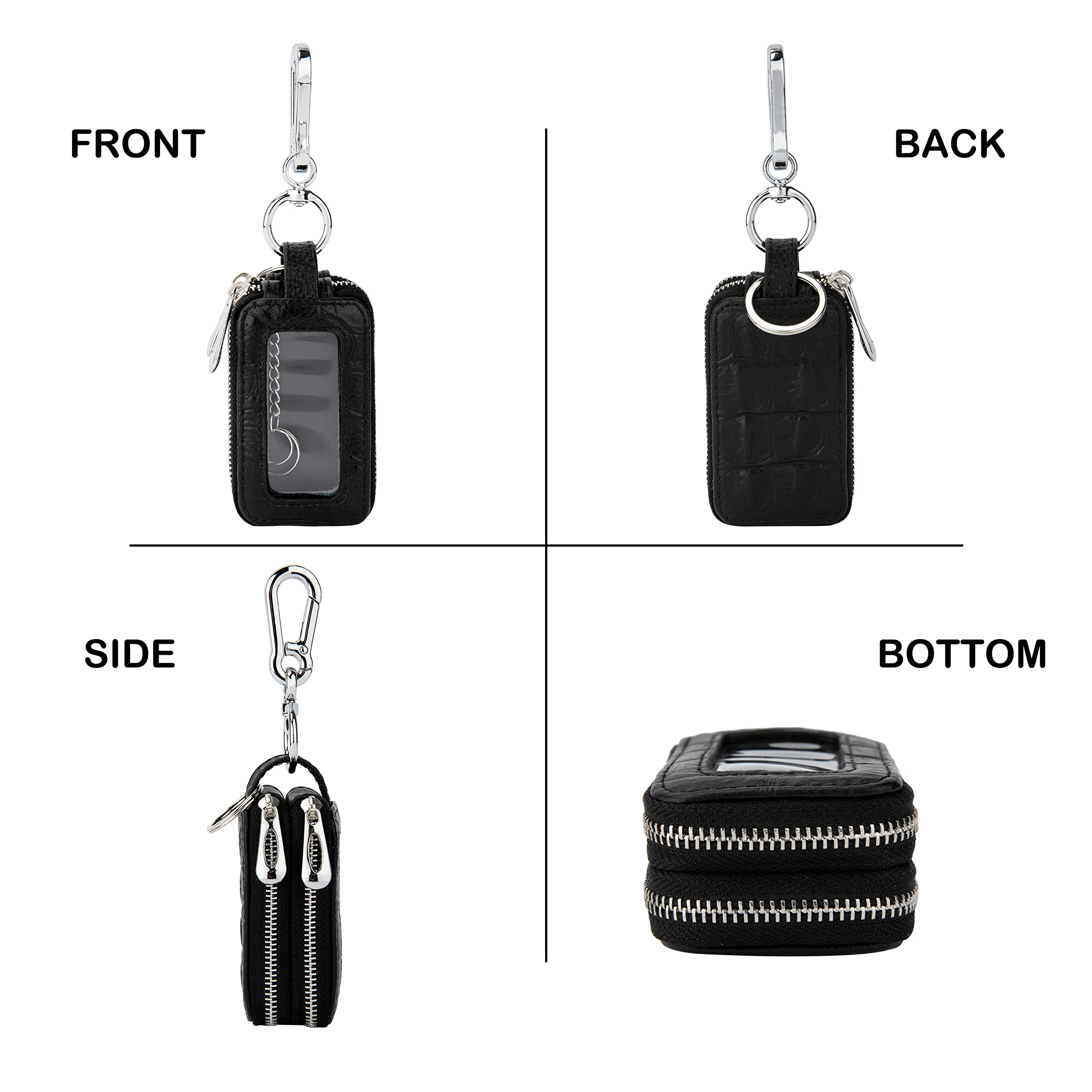 Aiqudou Double Deck Car Key Fob Bag -Leather Car Key Holder Universal Touch Screen Zipper Key Pouch Car Keychain Leather Key Hol