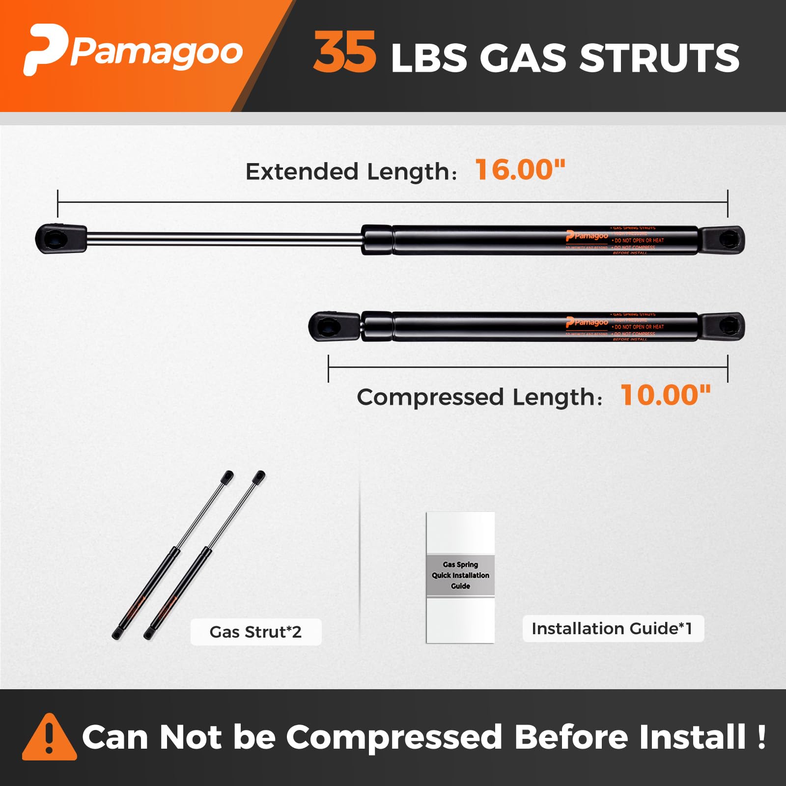 Pamagoo C16-08941 C1608941 16 Inch Gas Strut 28 Lb 125 N Per Prop, Gas Spring Shock Lift For Are Camper Shell Pickup Truck Cap H
