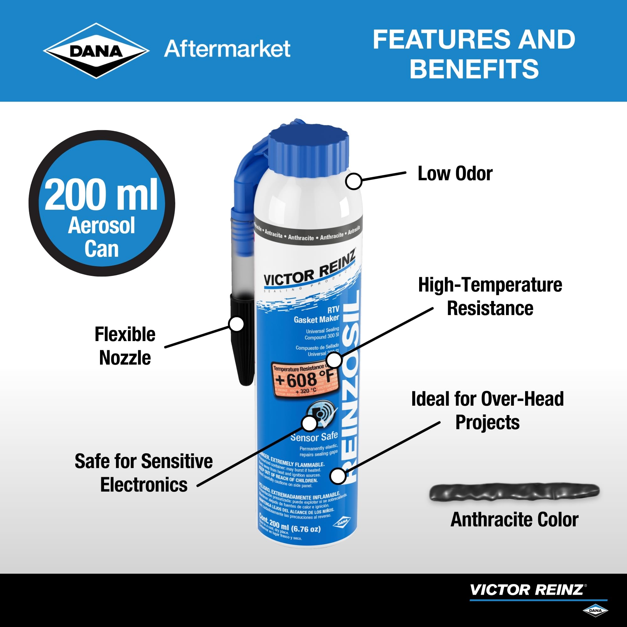 Victor Reinz RTV Silicone Sealant, 200 ml Tube, Model 70-31414-20, High-Quality Silicone for Durable Sealing