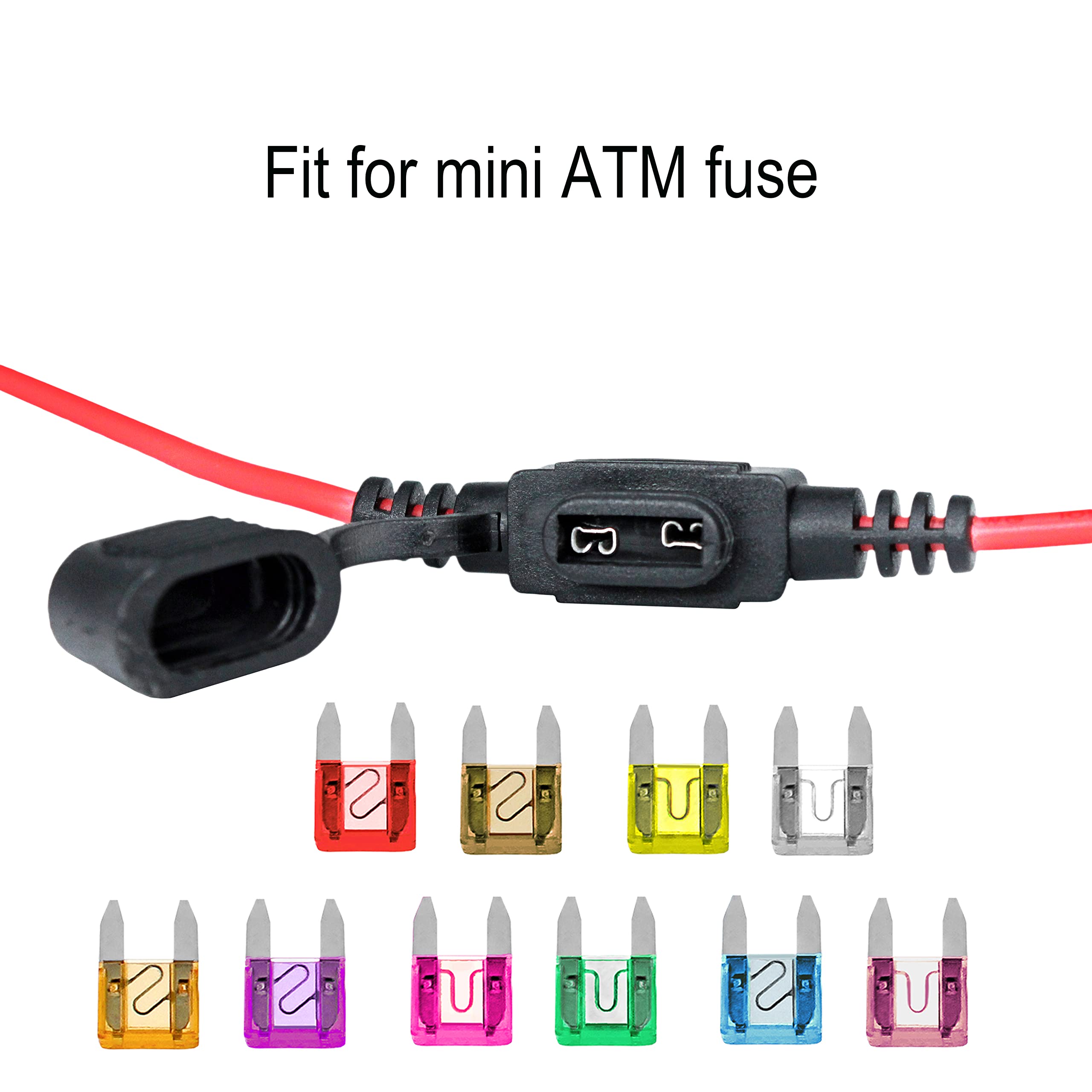 Vantronik Waterproof Inline Fuse Holder 10 Pack For Mini Fuse,16 Gauge Awg Wire Ul1015, For Atm Blade Fuse, 12 Inches Long