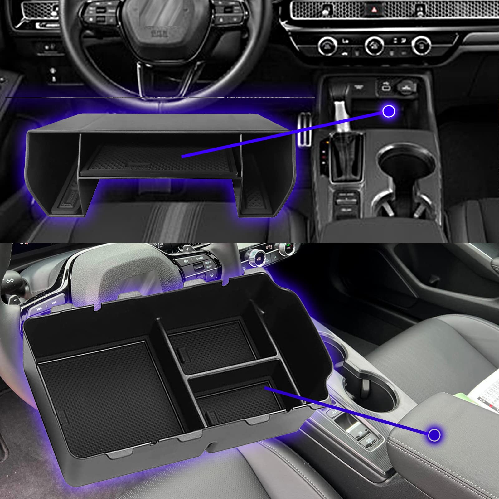 XXCIWP Black Console Organizer Tray for 2022-2025 Honda Civic 11th Gen Sedan & Hatchback, 2pcs Accessories