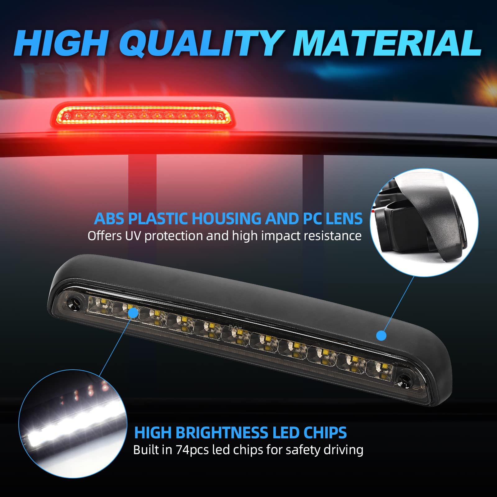 Suparee Led Third Brake Light Smoked Lens Fit For 2004 2005 2006 2007 2008 Ford F150, 3Rd Brake Light Assembly Roof White Cargo