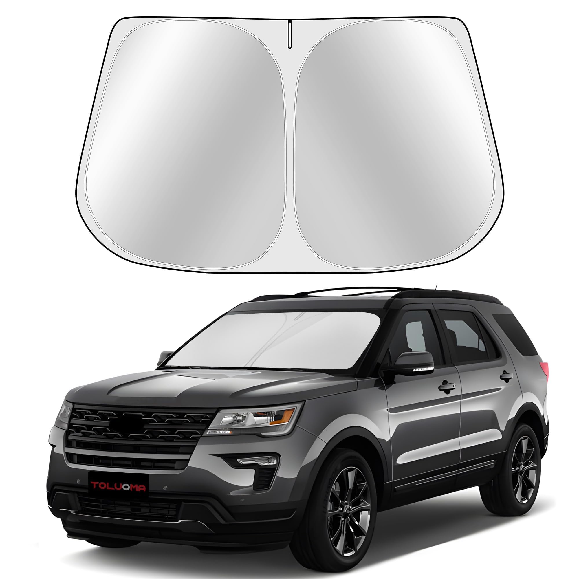Toluoma Custom Fit Windshield Sun Shade For Ford Explorer 2011-2019 - Full Coverage, 210T Reflective Fabric, Double-Layer Design