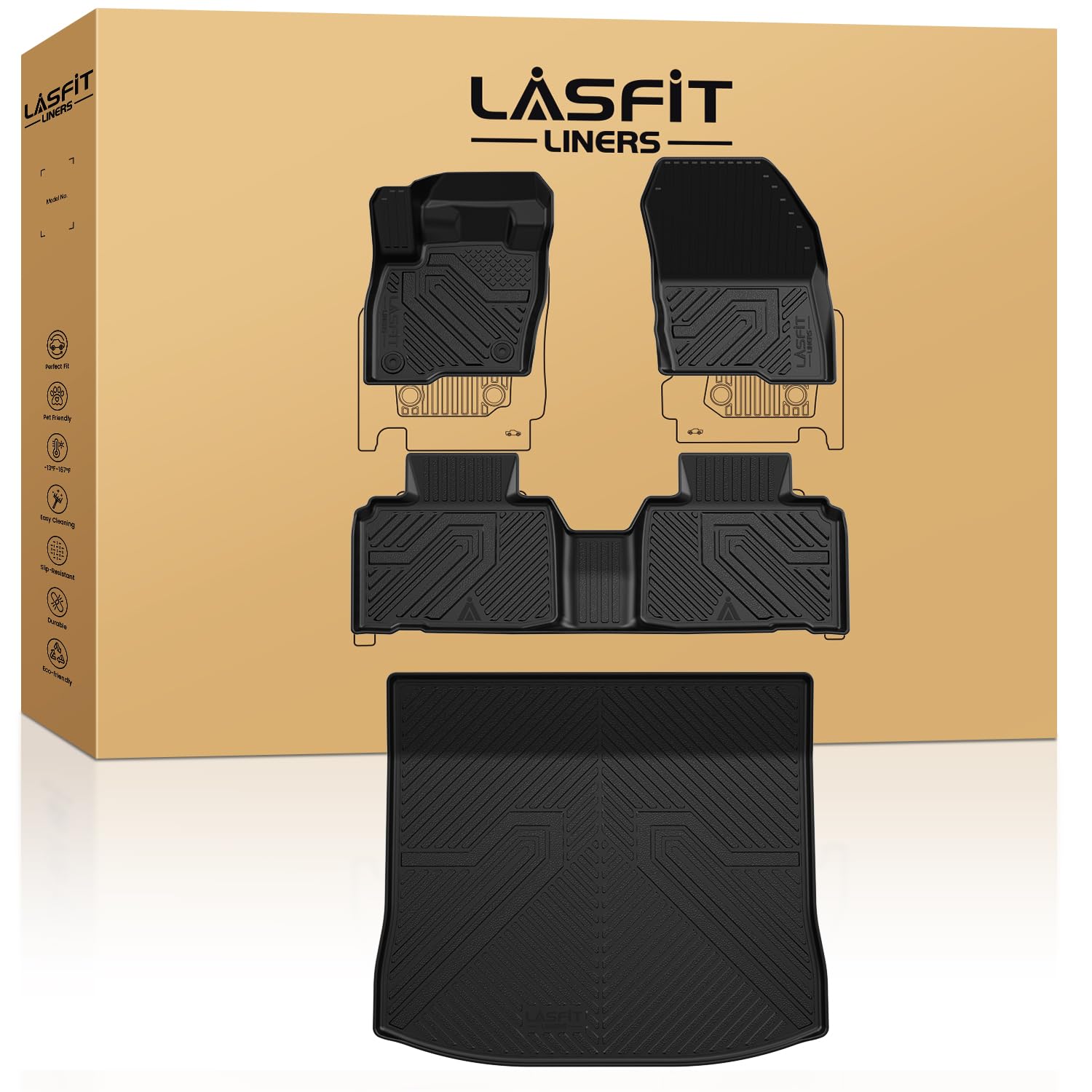 Lasfit Floor Mats And Cargo Liner For Ford Edge 2015-2024 All Weather Protector Tpe Car Liners Custom Fit Vehicle Accessories, 1