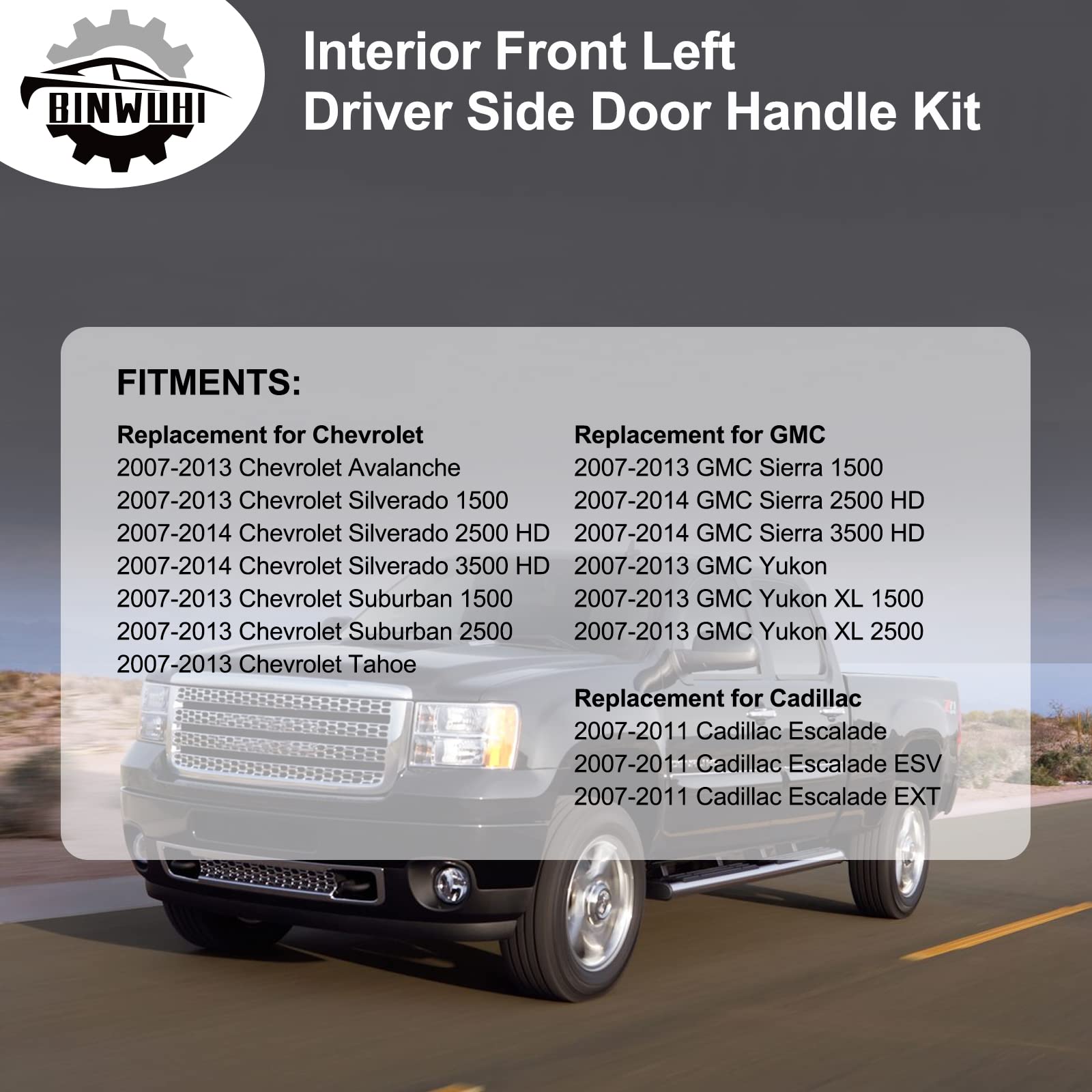 Interior Door Handle Kit Front Left Driver Side Compatible with 2007-2014 Chevy Silverado Avalanche Suburban Tahoe GMC Sierra Ca