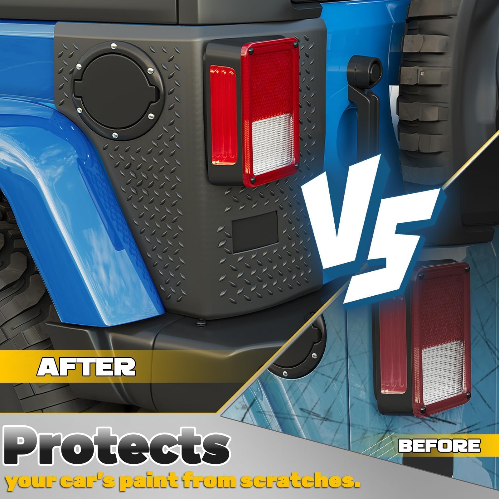 ECOTRIC Rear Corner Guards Body Armor for 2007-2018 Jeep Wrangler JK, Black ABS, Large, 2-Pcs Tail Light Trim Covers