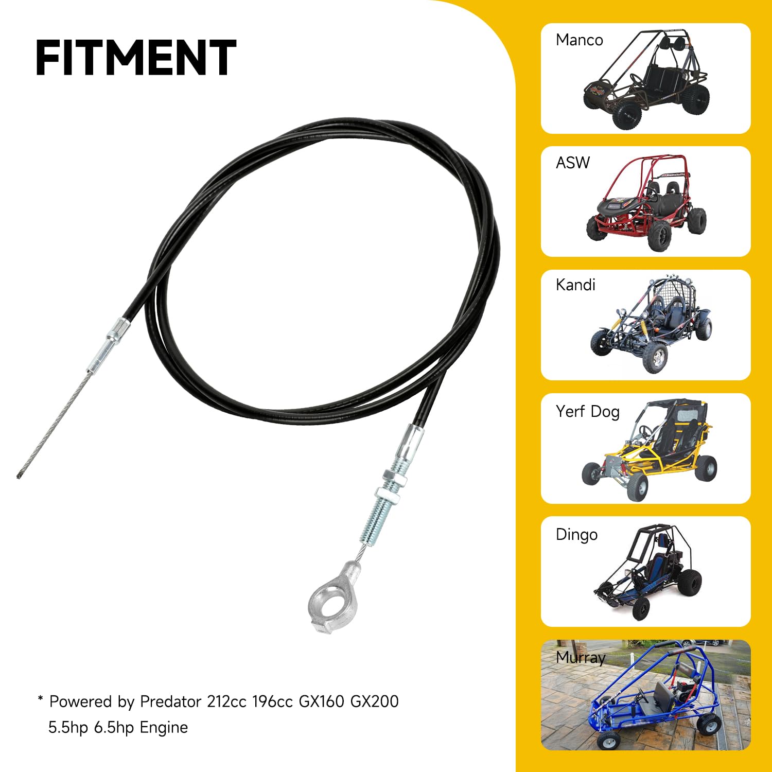 HIAORS 71 inch Throttle Cable for Go Kart Predator 212cc 196cc GX160 GX200 6.5hp Manco 8252-1390 ASW Kandi Yerf Dog Go Cart Part