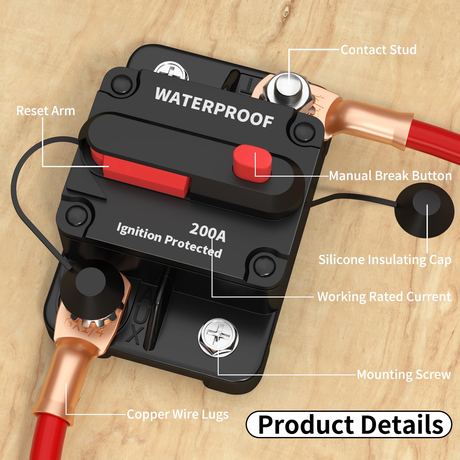 Daiertek 12V Circuit Breaker 200A, 12 Volt 200 Amp Circuit Breaker Waterproof Resettable Marine Circuit Breakers For Car Auto -2