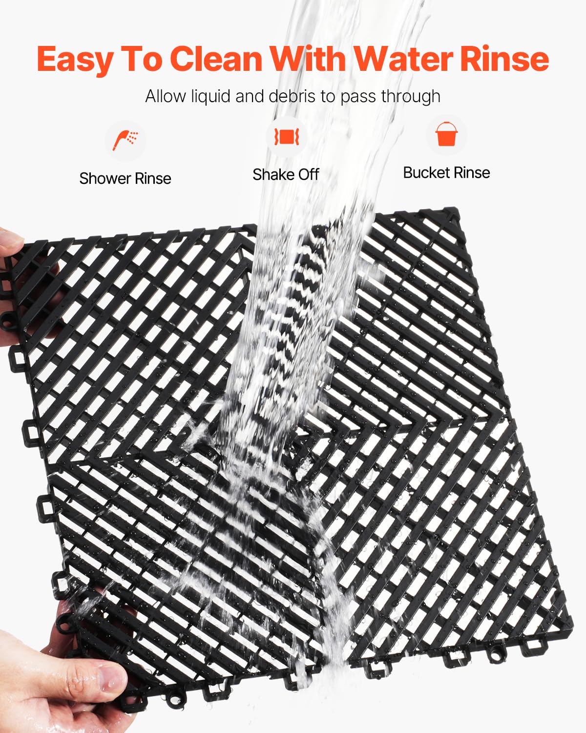 VEVOR Interlocking Drainage Mat, 12    x 12    Modular Interlocking Cushion, 55 Pcs Splicing Drainage Mats, Non-Slip Black PP Dr