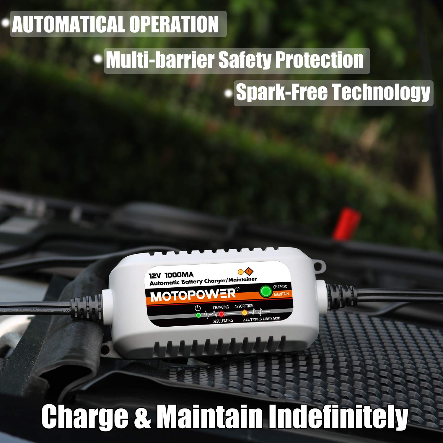 MOTOPOWER MP00205B 12V 1000mA Automatic Battery Charger & Maintainer - Grey