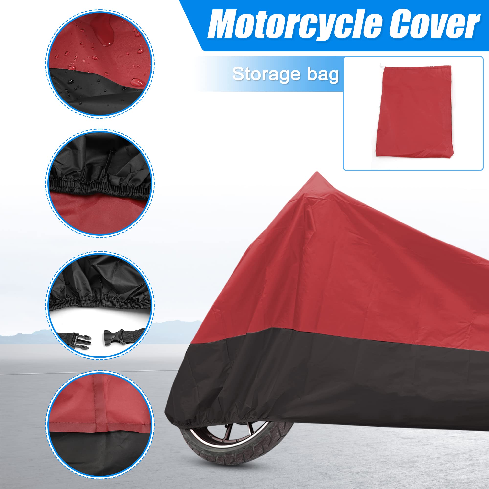 Uxcell Motorcycle Cover Motorbike Full Cover Outdoor Rain Dust Protector 190T L Red Black For Touring Cruiser Scooters Universal