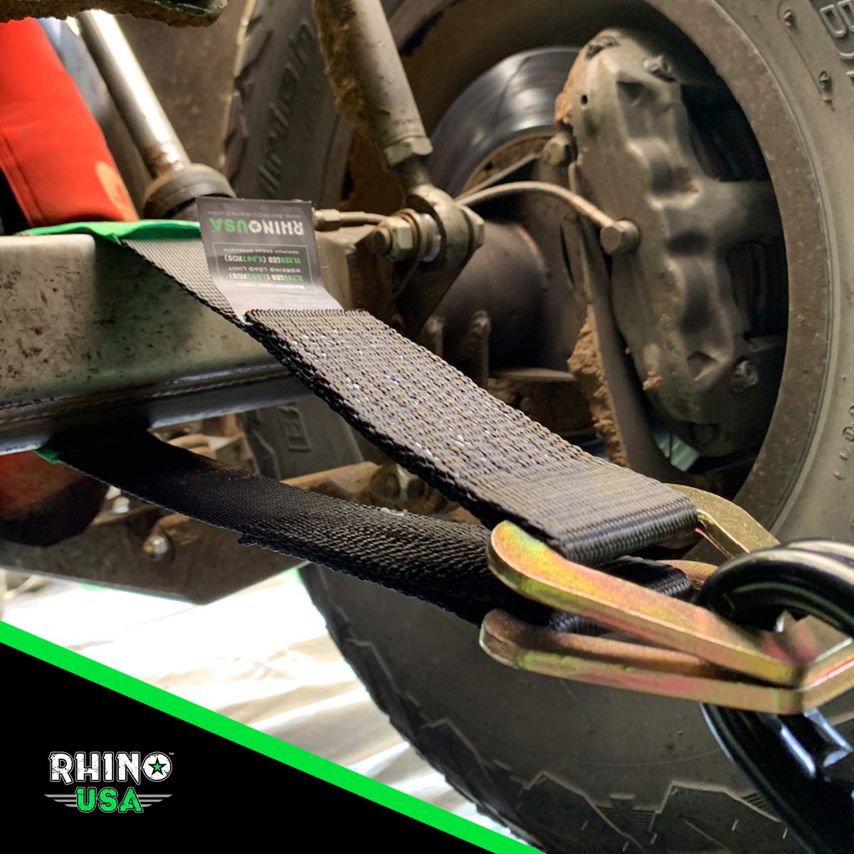 Rhino USA Axle Tie Down Straps - Lab Inspected 11,128lb. Break Strength - Heavy Duty Protective Sleeves & D Rings to Ensure Peac