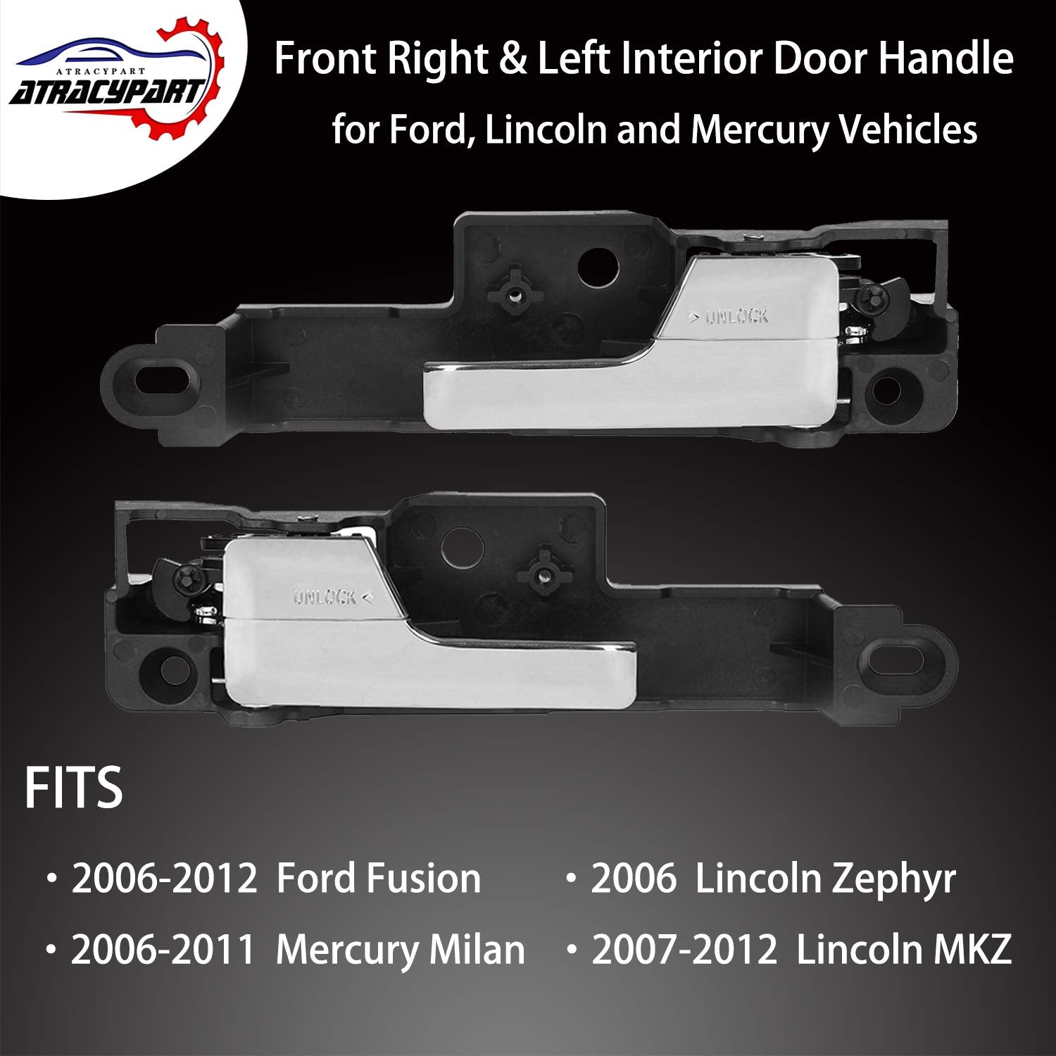 Interior Door Handle 1 Pair Driver & Passenger Side - Replacement For 2006-2012 Ford Fusion 2007-2012 Lincoln Mkz 2006 Lincoln Zephyr 2006-2011 Mercury Milan - Replaces # 6E5Z5422601A 6E5Z5422600Aa
