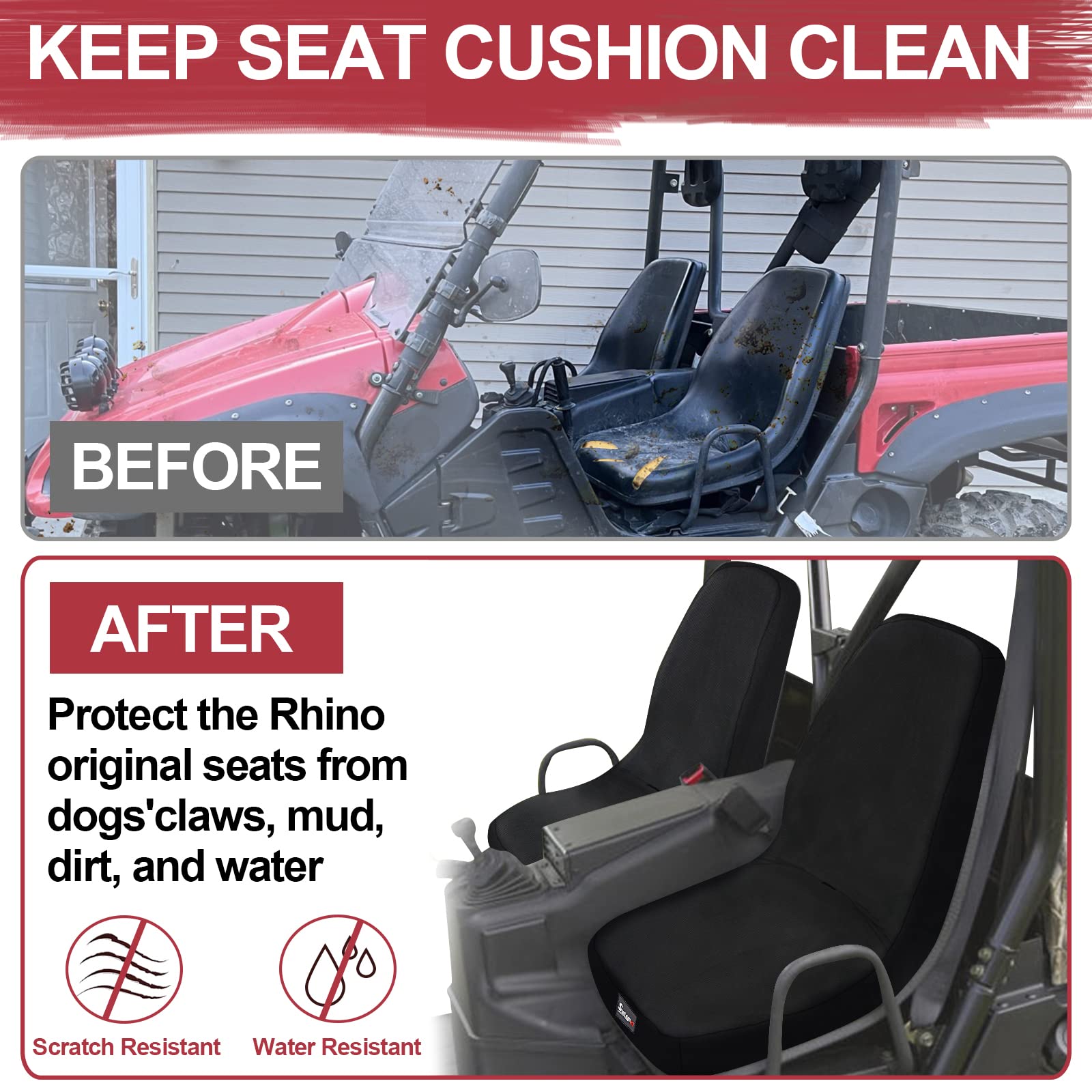 StarknightMT UTV Rhino Seat Covers, Water-Resistant 1680D Fabric, Black, Compatible with Rhino 700/660/450 (2004-2021)