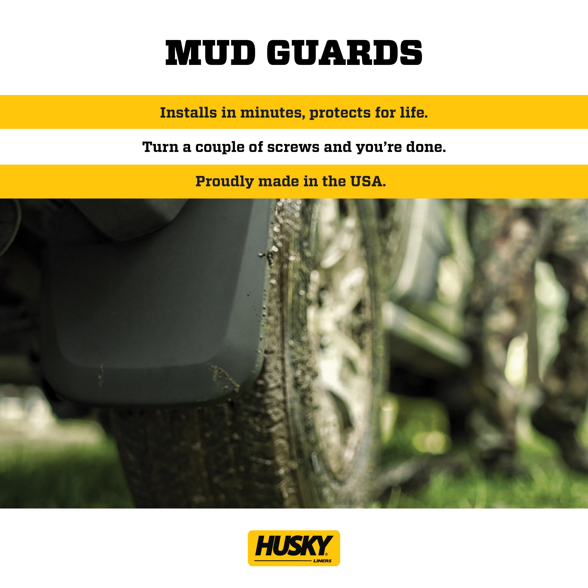 Husky Liners - Front Mud Guards | 2011-2016 Ford F250/F350 w/Single Rear Wheels & OE Flares, Front Set - Black, 2 Pc | 56691