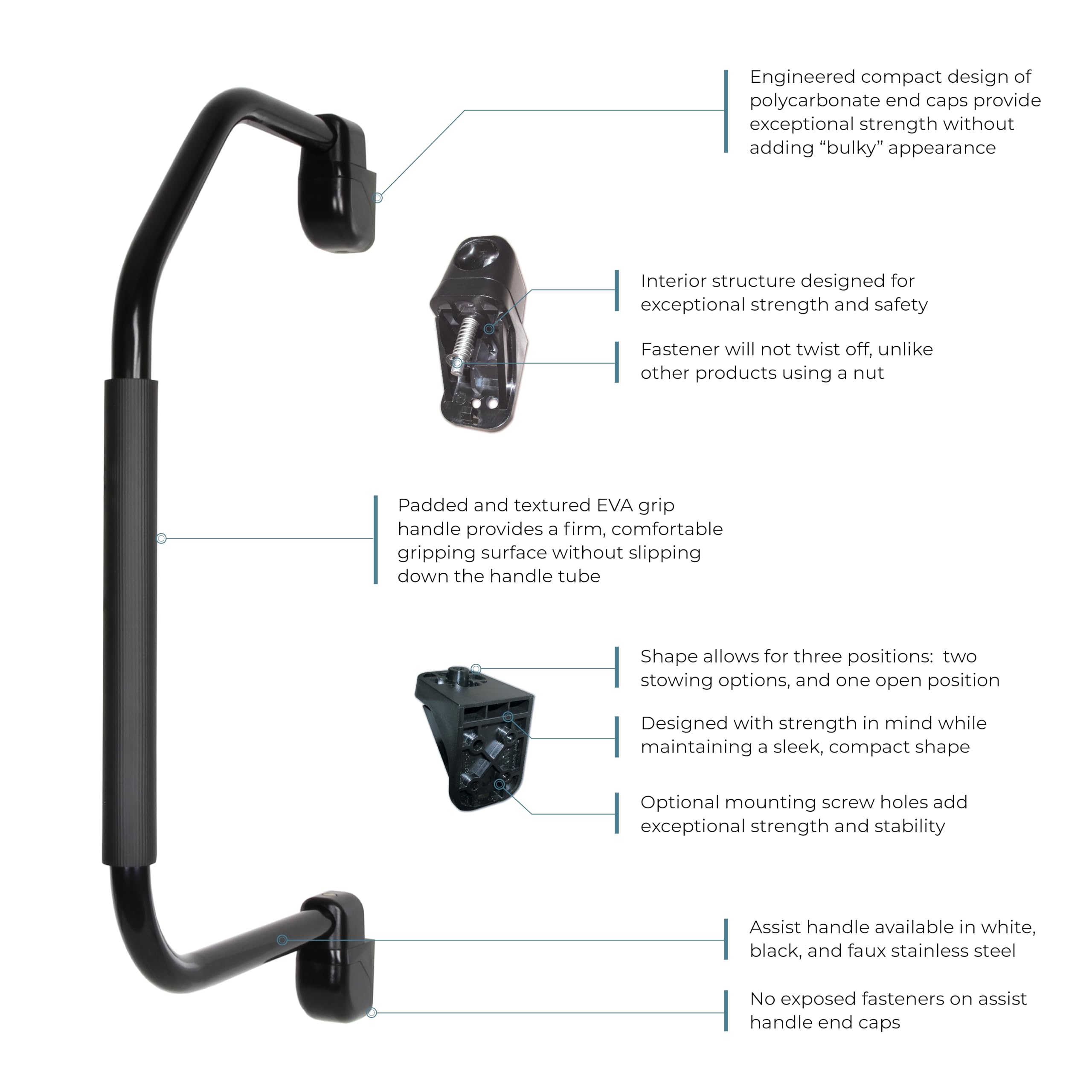 Manufacturers' Select Stow & Go Folding Assist Handle, Black, Aluminum, Model 86472, Comfort-Padded for RVs, 5th Wheels, Trailers